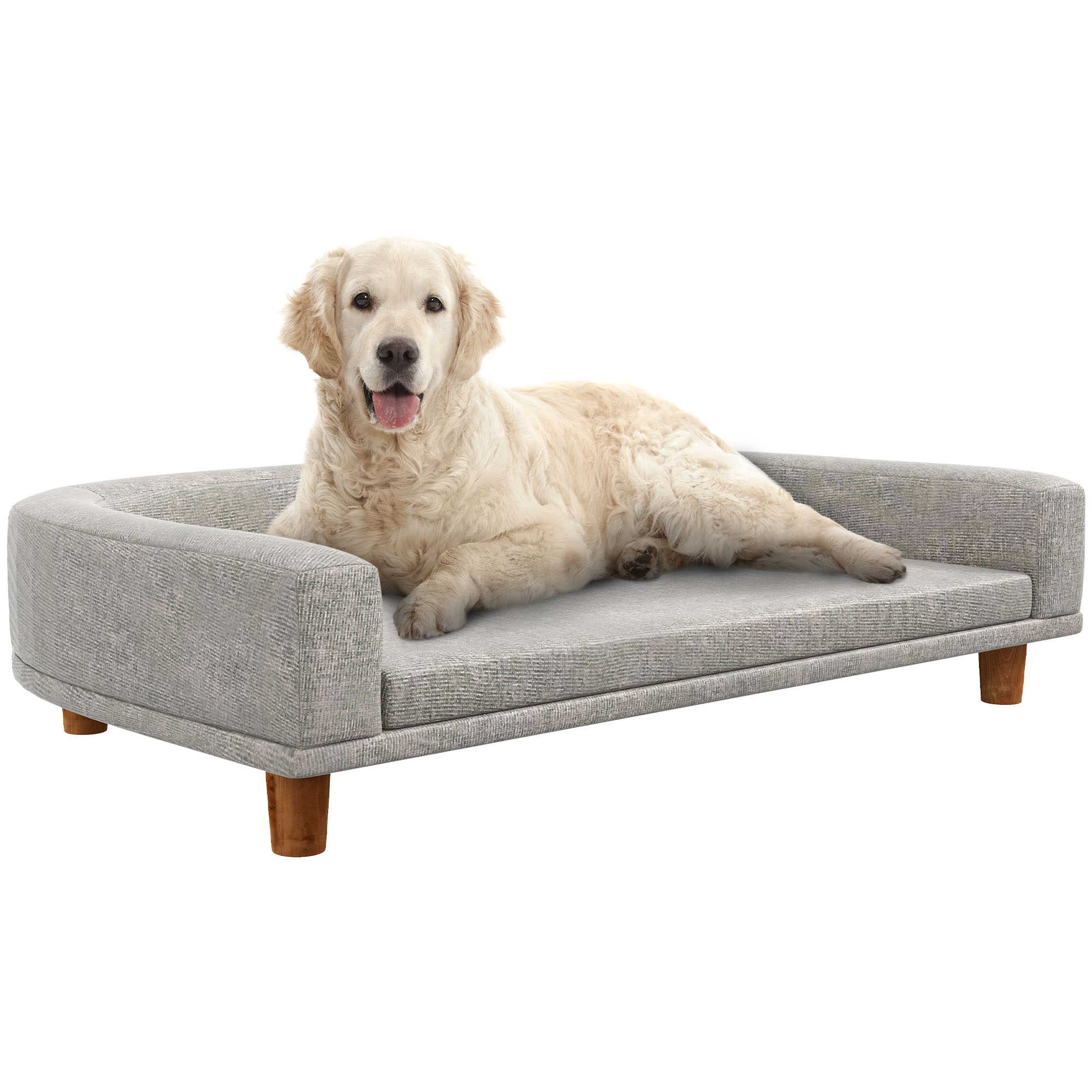 PawHut Hondenbank, huisdierbank met verhoogde voeten, hondenbank, hondenbed met kussen, hondenbed, kattenbank, wasbaar, fluweel, grijs, 73,5 x 41 x 33 cm
