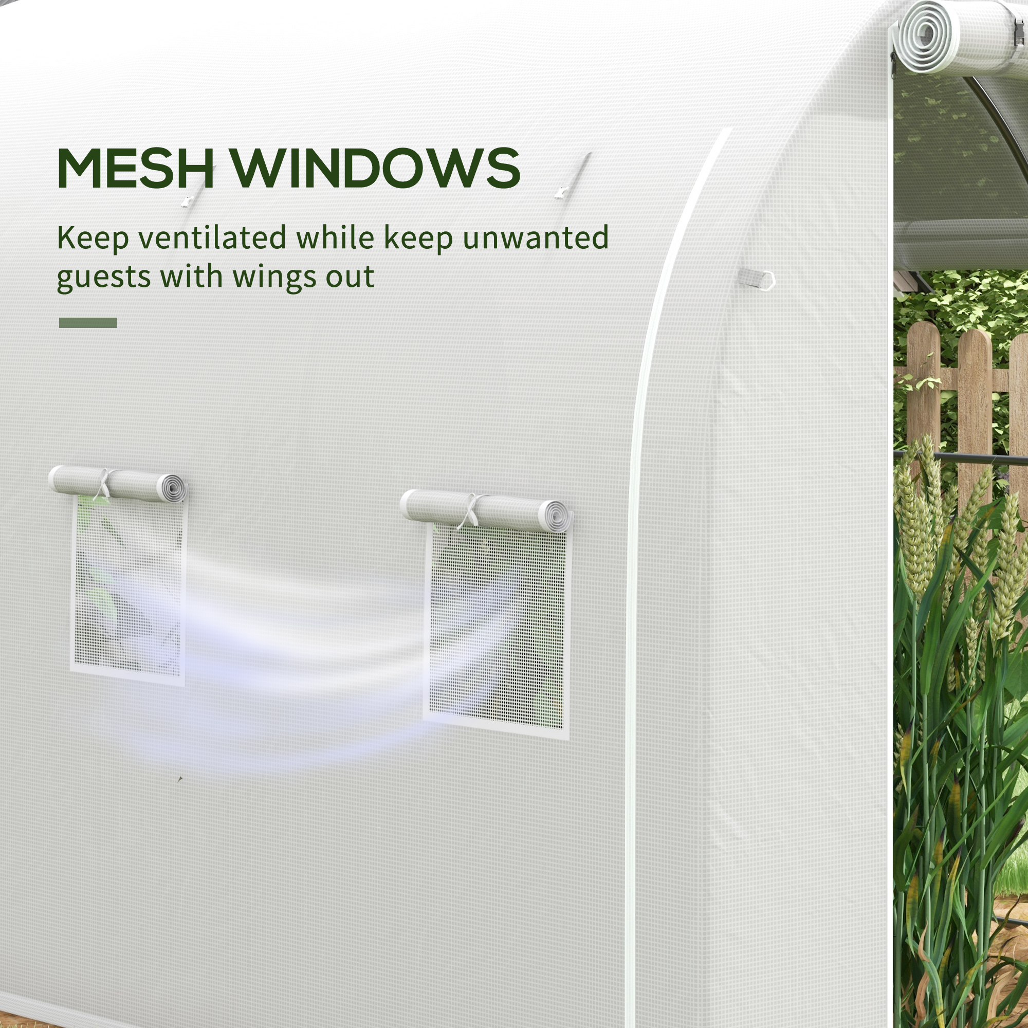 Outsunny 296 x 196cm Steel Frame Polytunnel Greenhouse White 6
