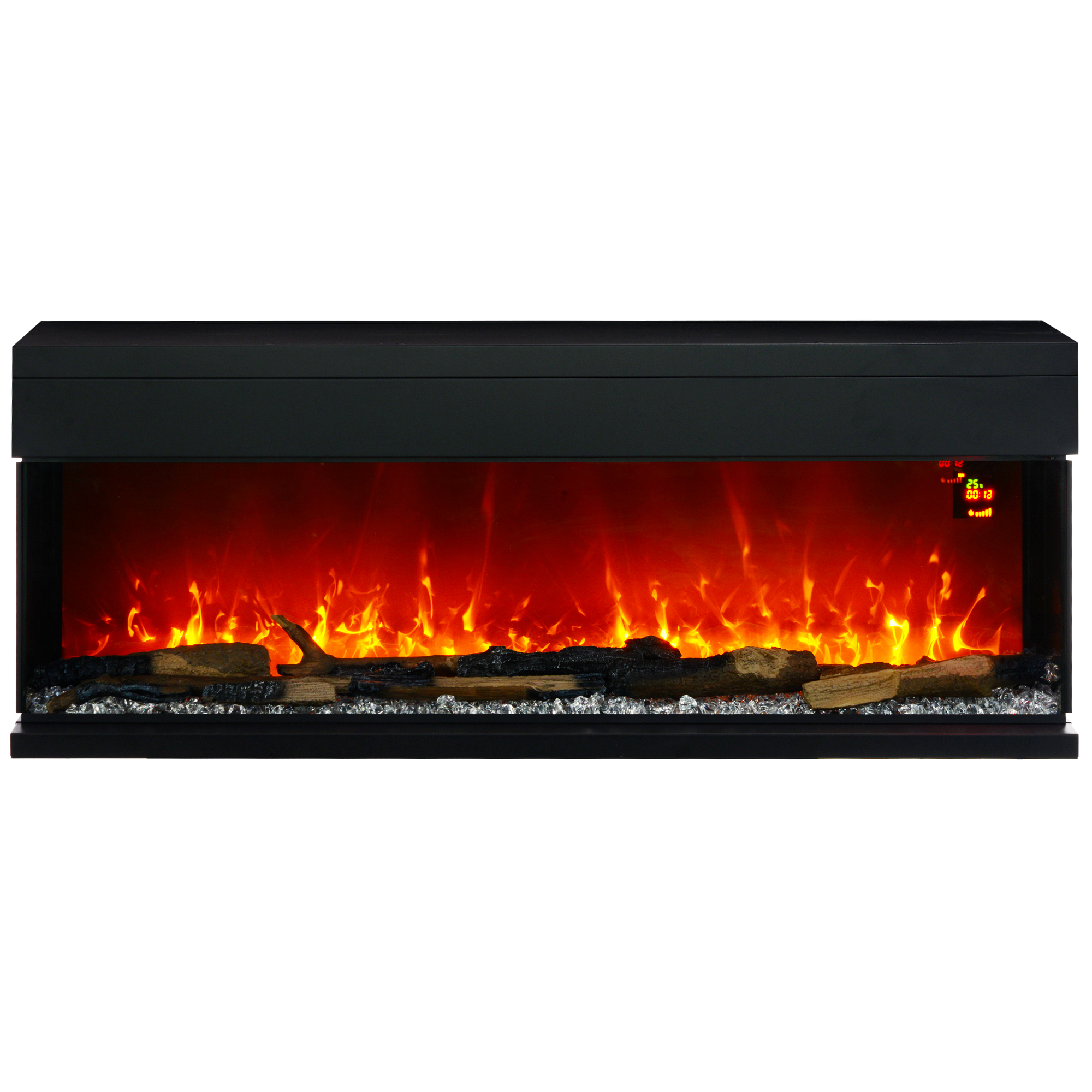 HOMCOM Șemineu Electric Încorporabil cu Efect de Flăcări 3D, Oprire Automată și Termostat, 127x26x50 cm, Negru | Aosom Romania