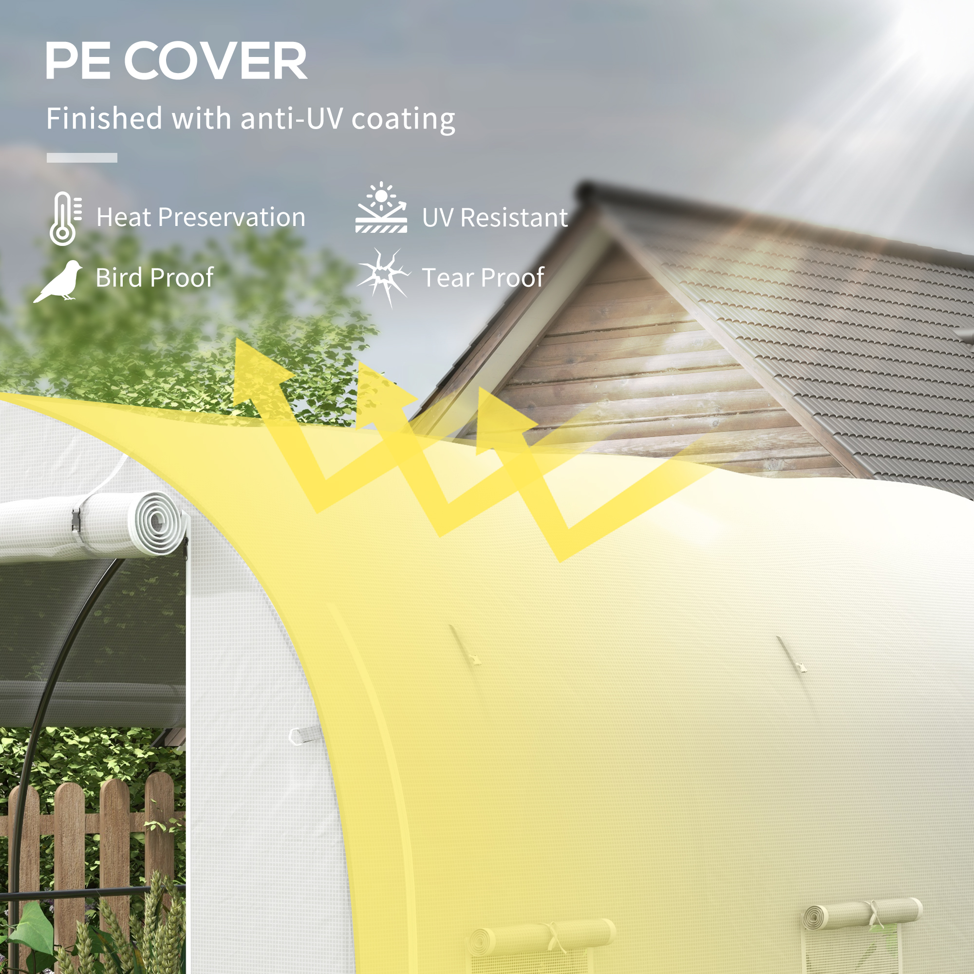 Outsunny 296 x 196cm Steel Frame Polytunnel Greenhouse White 4
