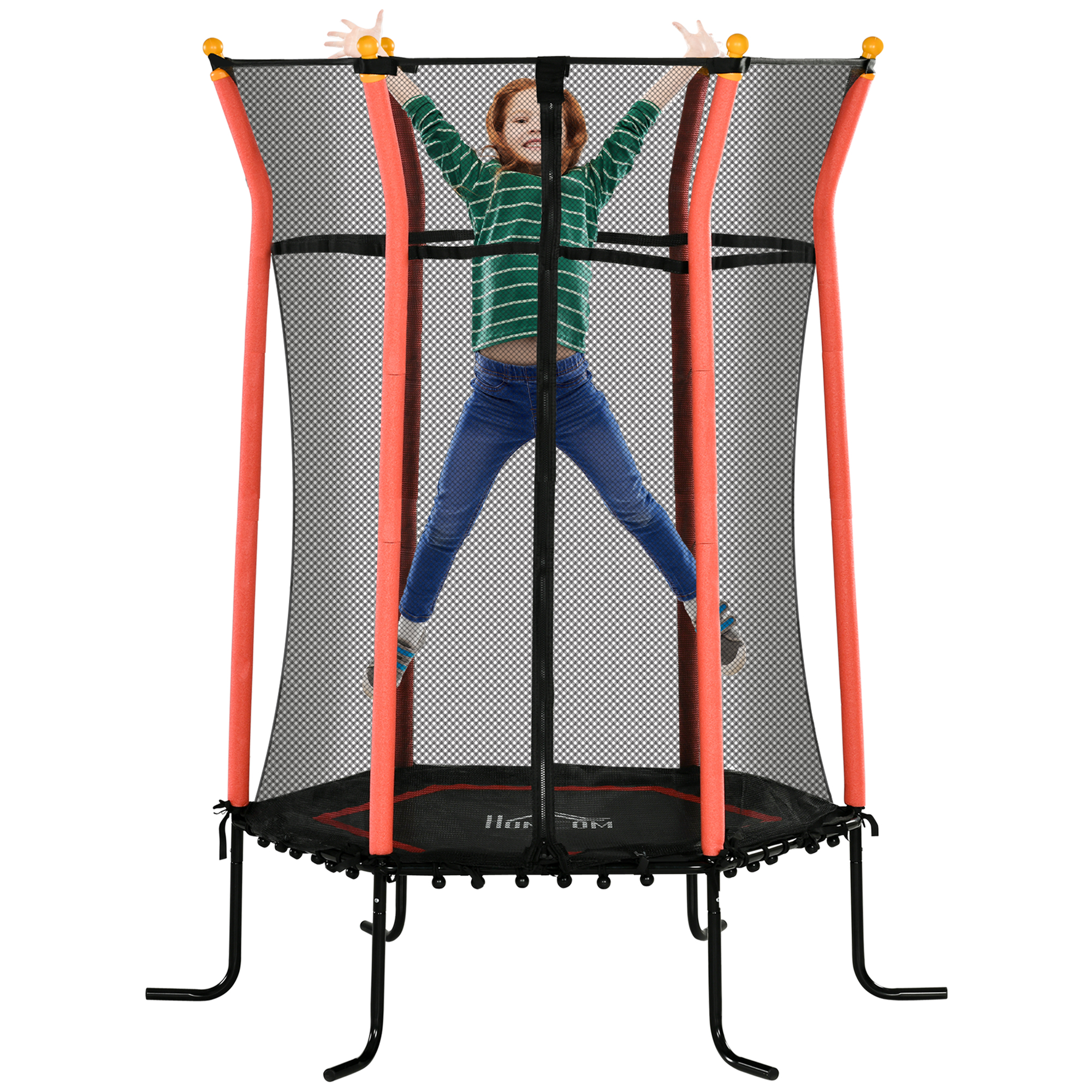 HOMCOM Cama Elástica Infantil Trampolín para Niños +3 Años con Red de Seguridad Ø163,5x190 cm Rojo