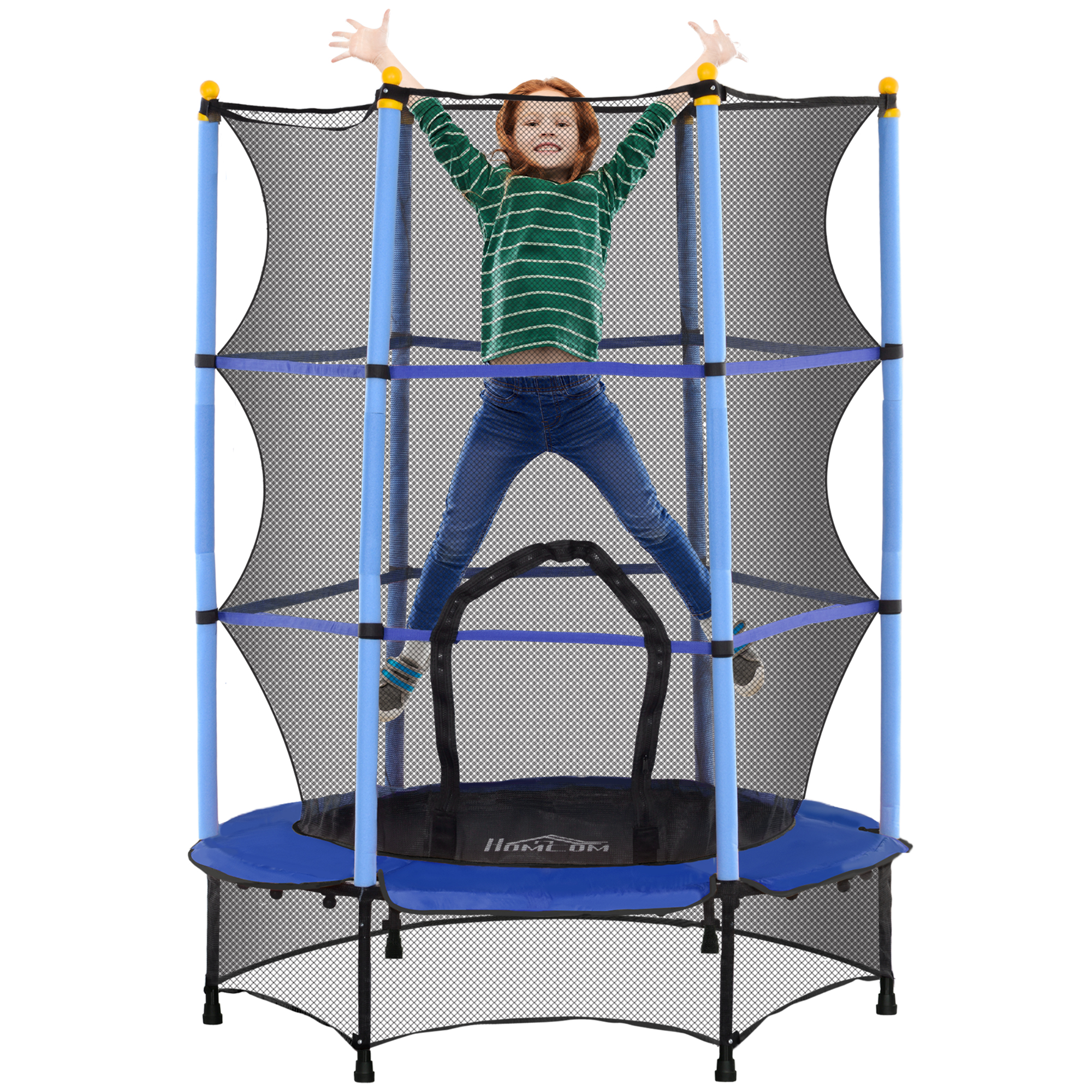 HOMCOM Trampolín para Niños de +3 Años Ø140 cm con Red de Seguridad y Marco de Acero para Interior y Exterior Azul y Negro