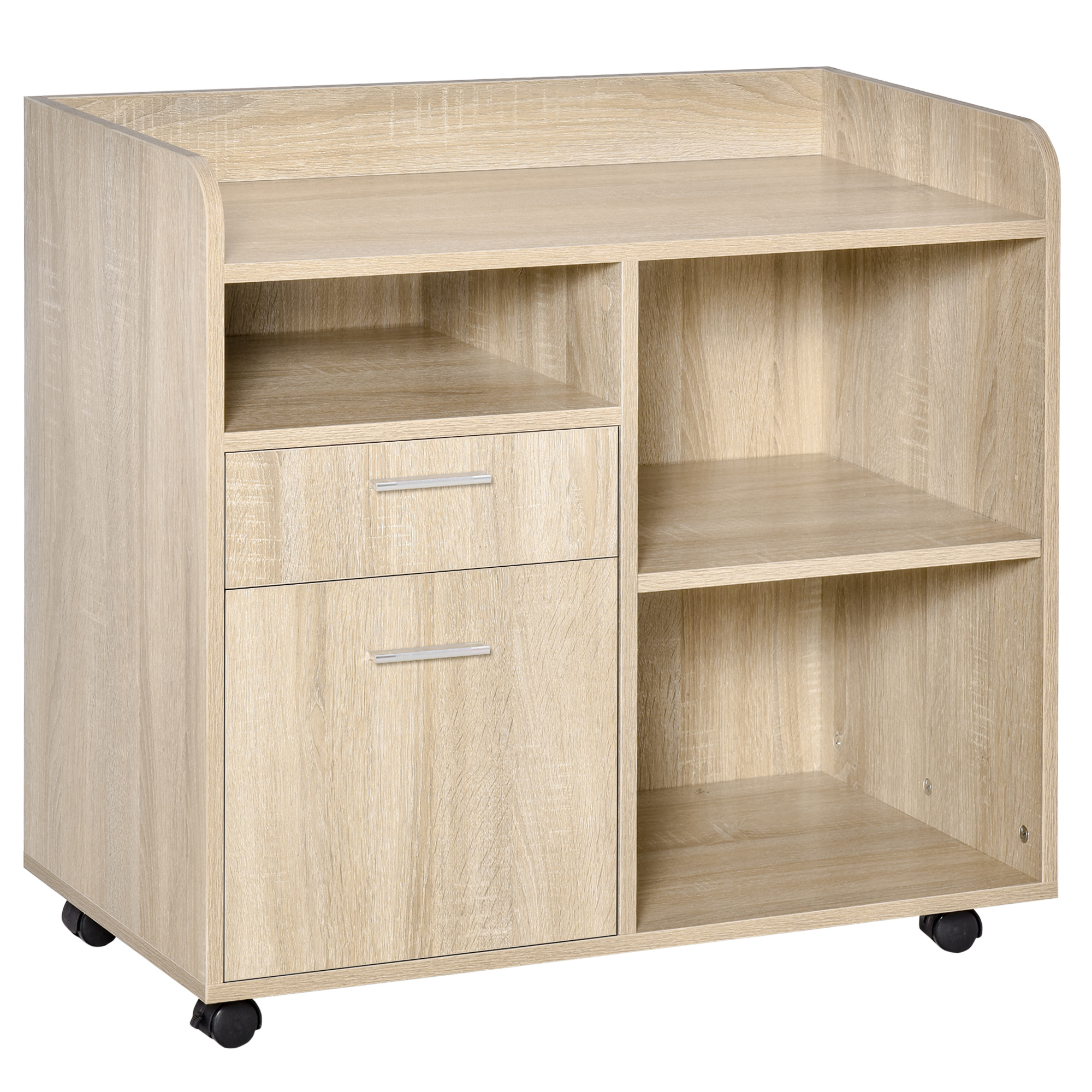 Vinsetto Mobile Porta Stampante, Mobile Ufficio, Mobiletto Basso, Mobile Multiuso con 4 Ruote, Rovere, 80x40x72cm Aosom