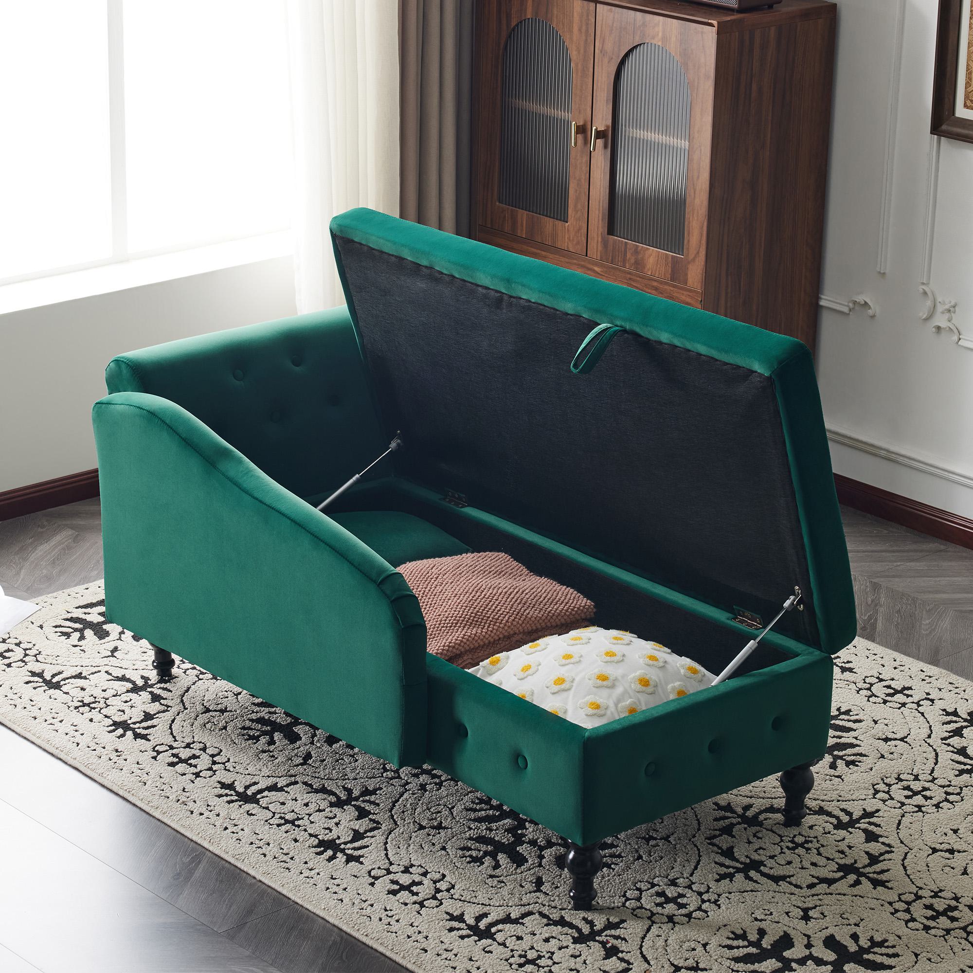 Modern Velvet Upholstered Chaise Lounge Sofa with Storage, Green | Aosom UK
