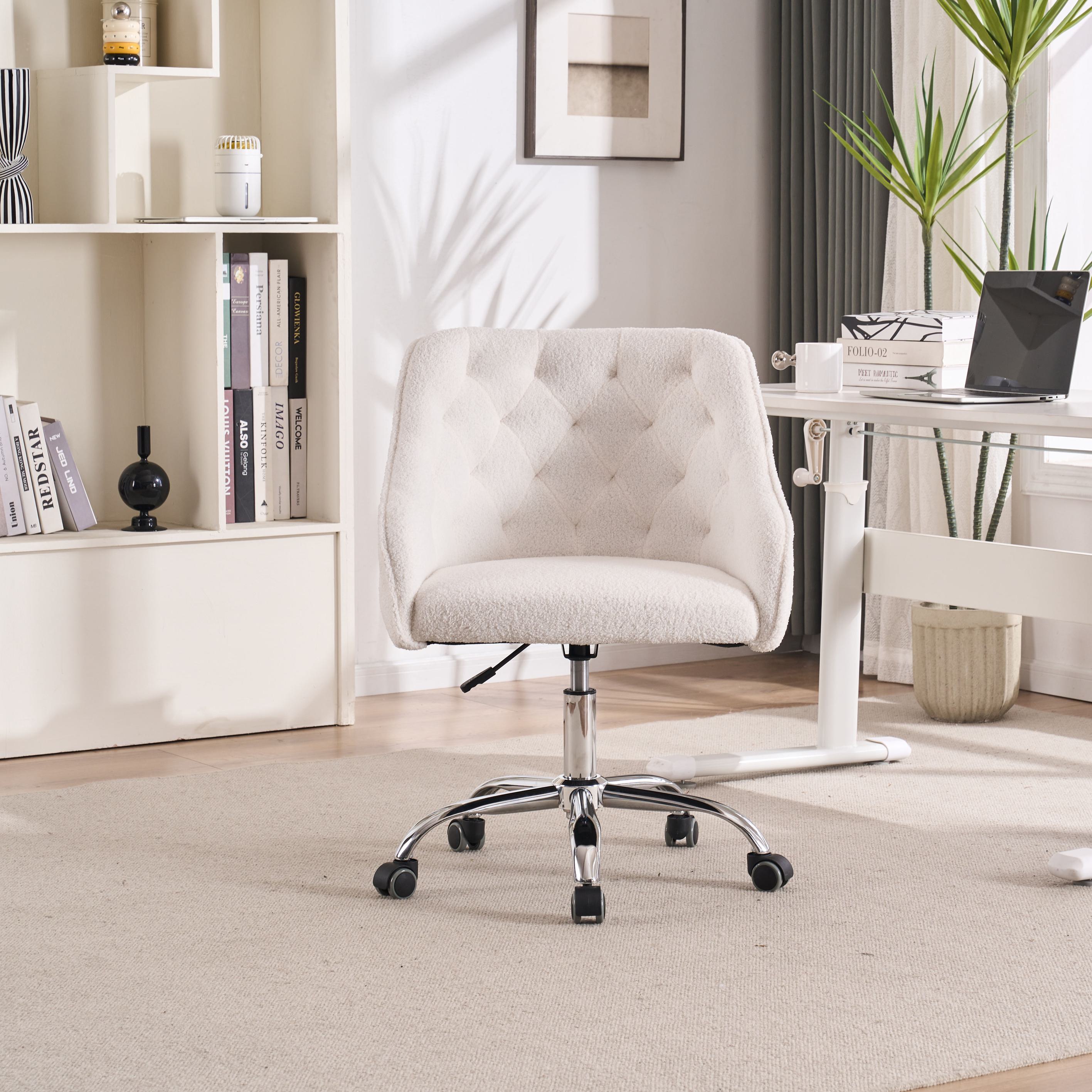 Fauteuil De Bureau Sans Roulettes Accoudoirs Chaise Visiteur Charge Maximale 180 Kg En Pvc Creme Cadre En Metal Bur10716 95498163