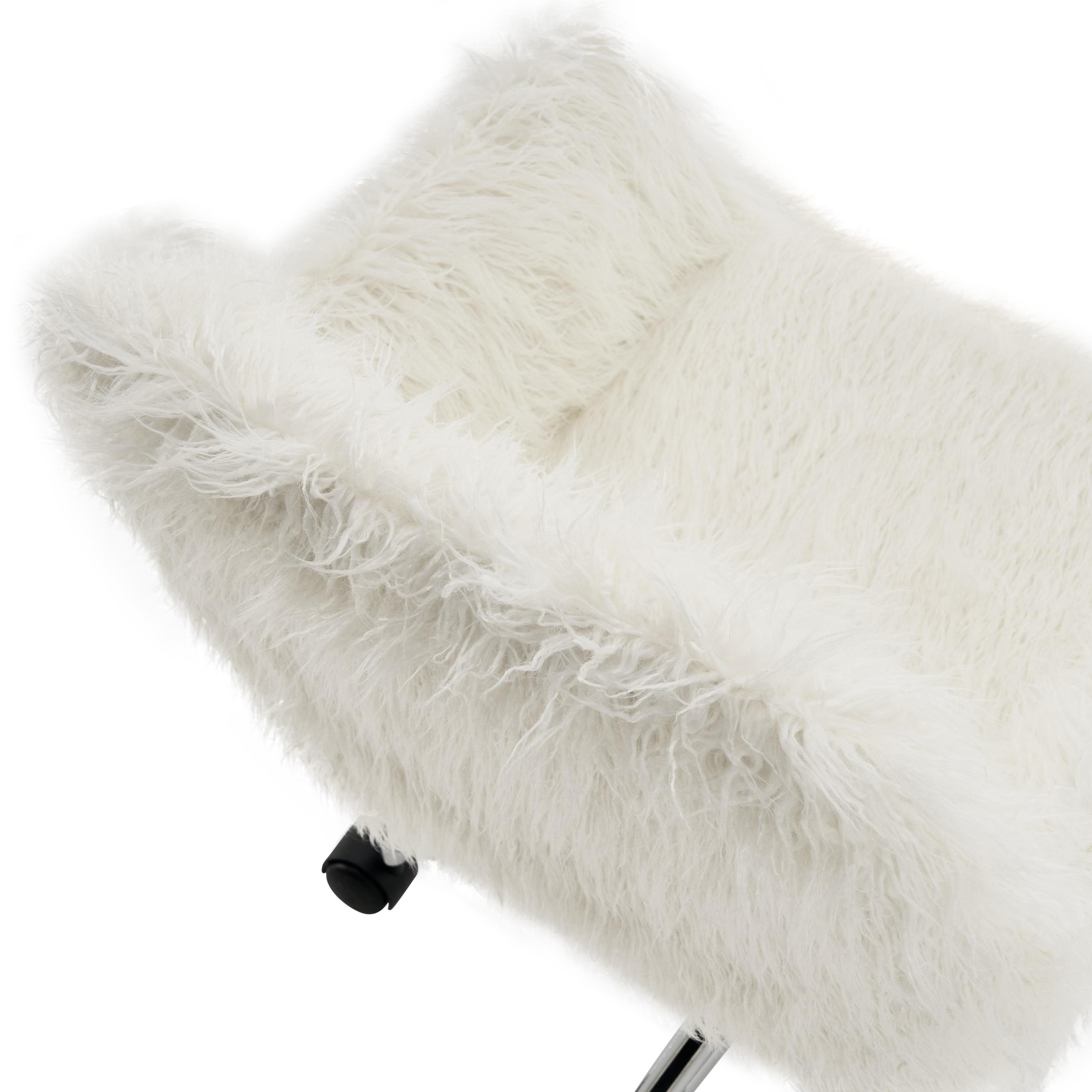 WOLTU Sedia da Trucco, Poltrona Girevole in Tessuto Bouclé, Sgabello da Trucco Regolabile in Altezza per Camera da Letto, Soggiorno, Bianco