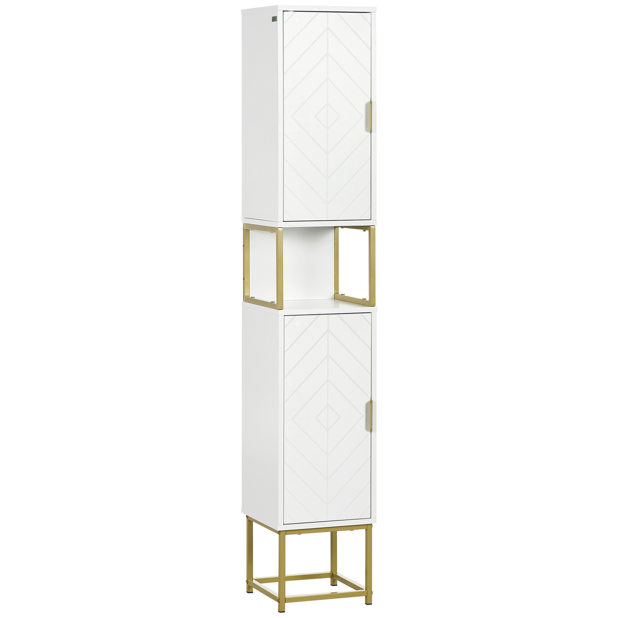 kleankin Columna de Baño Mueble Auxiliar de Baño con 2 Puertas Compartimiento y Estantes Ajustables 30x30x170,7 cm Blanco