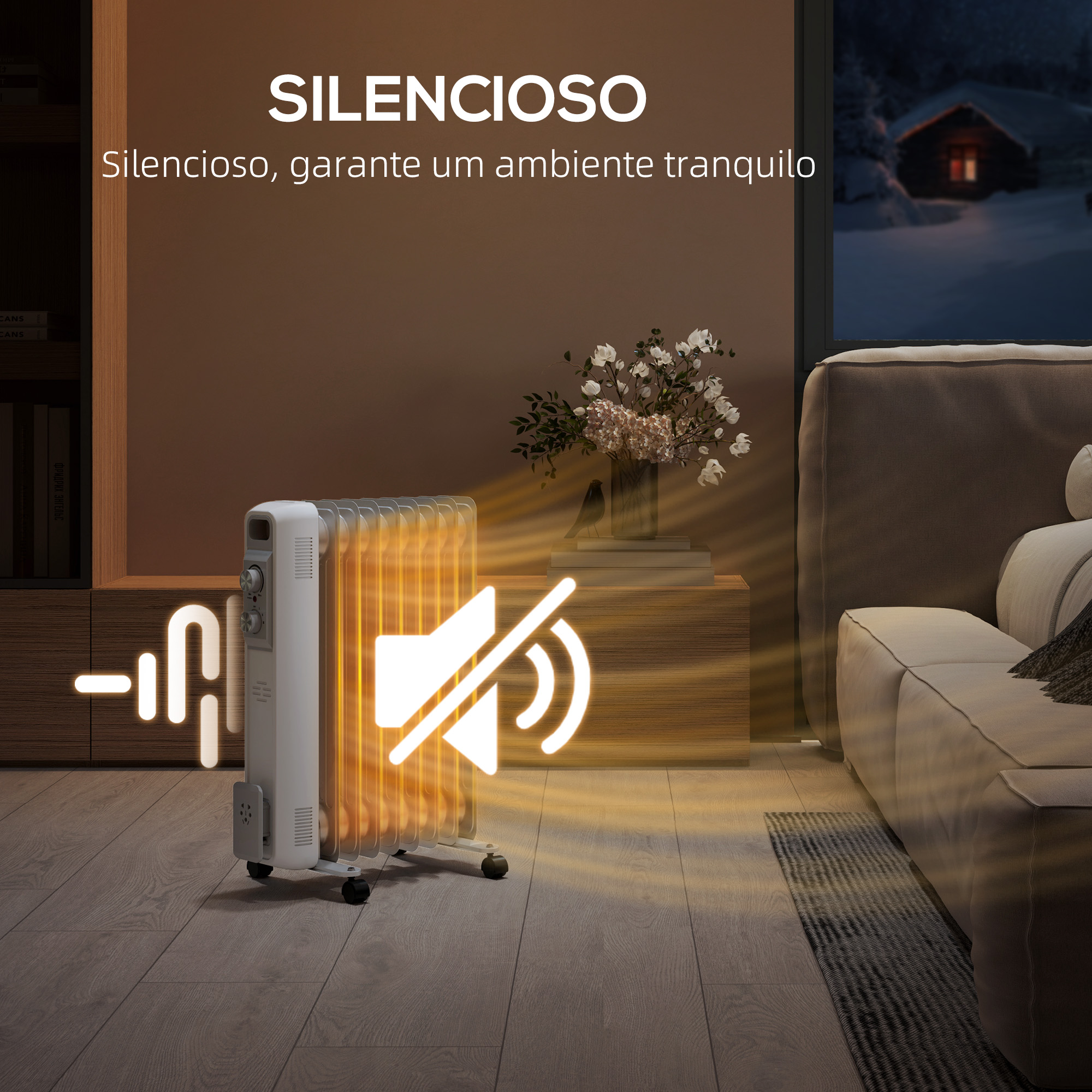 HOMCOM Aquecedor a Óleo Silencioso 2000W com Temperatura Ajustável 3 ...