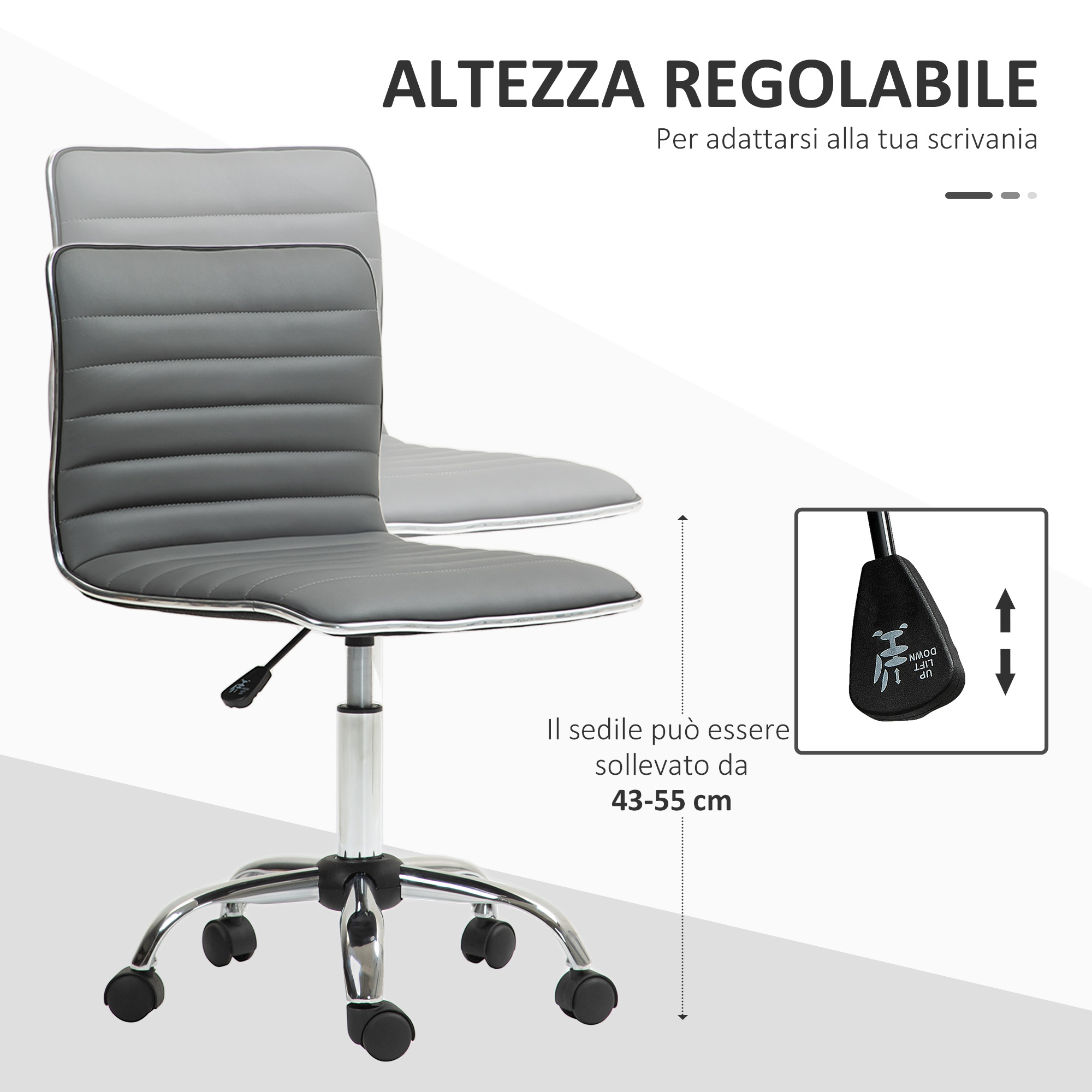 Homcom Sedia Ufficio In Rete Grigio Chiaro - Schienale Alto, Regolabile Con Poggiatesta E Ruote - 3