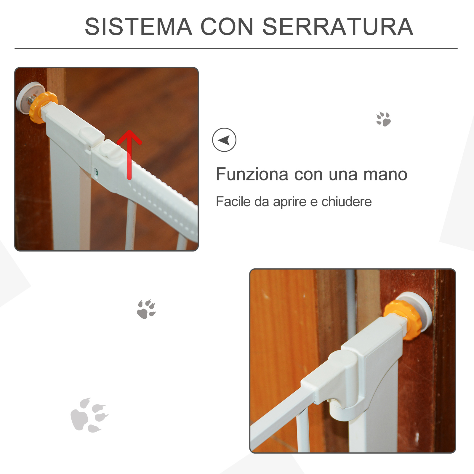Cancelletto Di Sicurezza Bianco Per Bambini E Animali Domestici Pawhut – Regolabile Da 76 A 82 Cm, Montaggio A Pressione