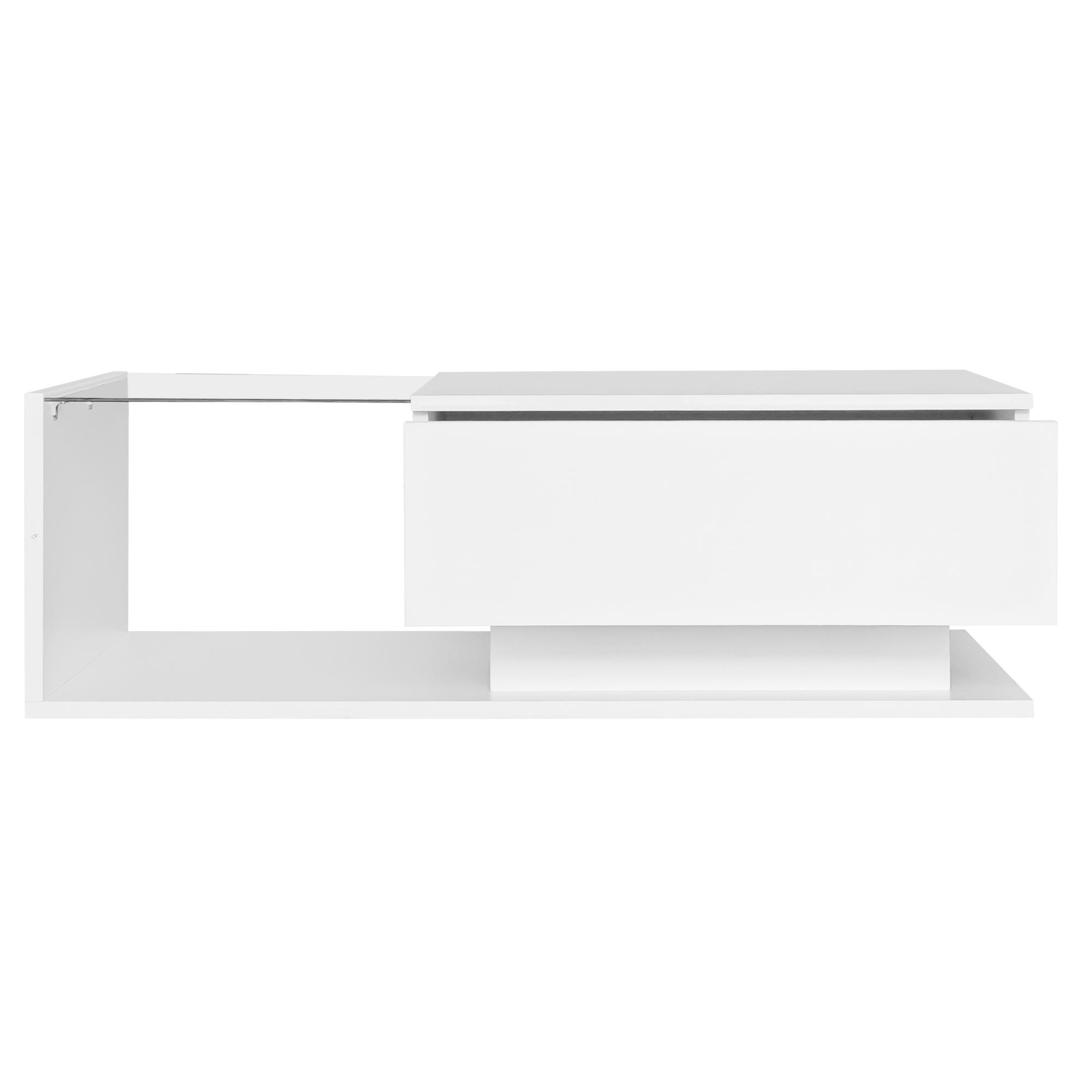 Mesa de centro con acabado brillante, tablero de vidrio e iluminación LED, estilo moderno, 100x50x32 cm, Blanco