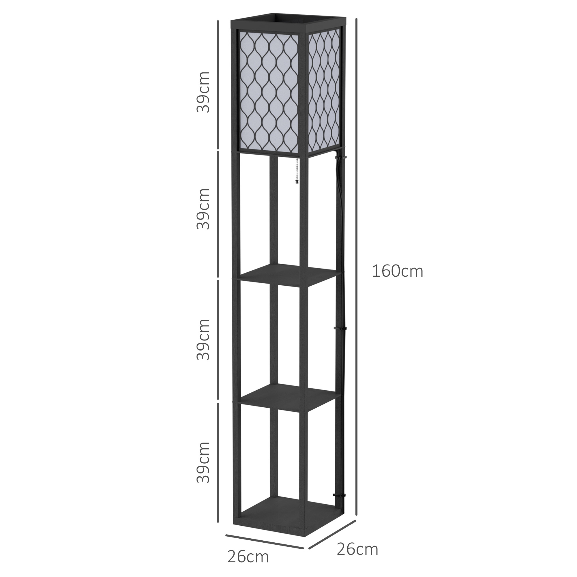 HOMCOM Shelf Floor Lamp Standing Lamp W/4-tier Wooden Open Shelves,26L x 26W x 160Hcm-Black/White 3