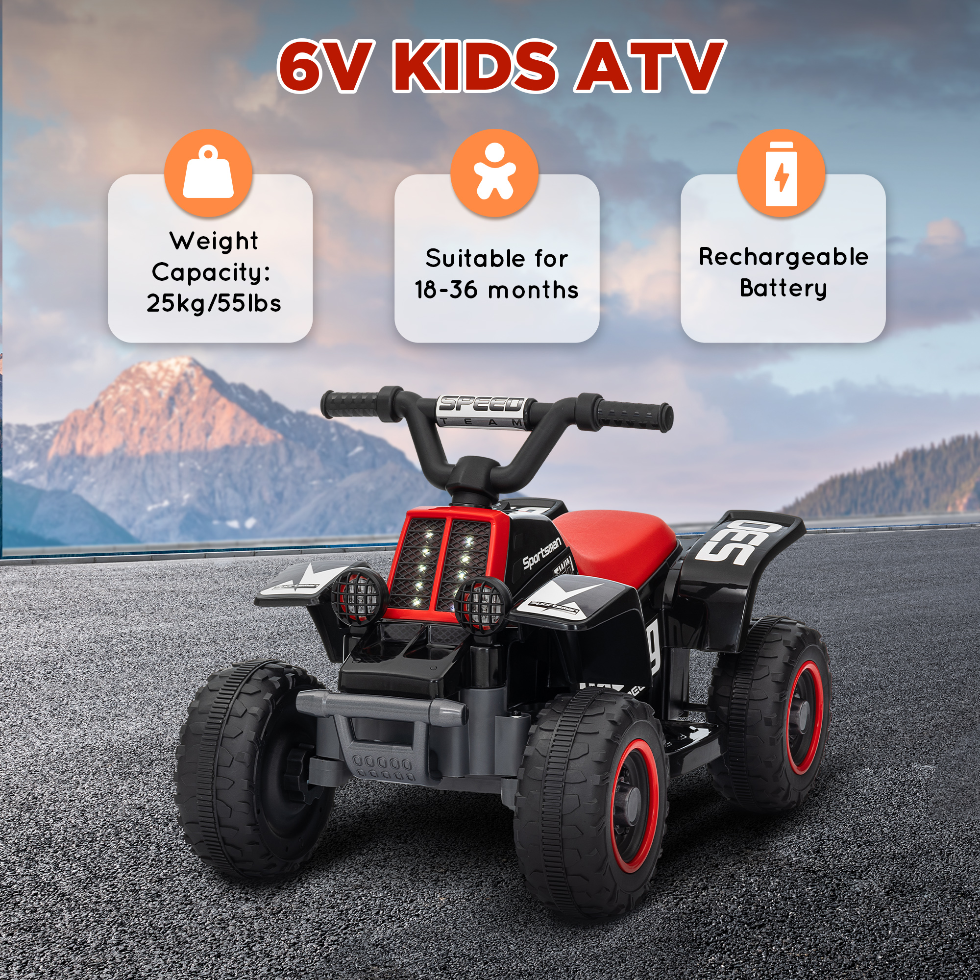 AIYAPLAY 6V Electric Quad Bike for Kids, Ride On ATV w/ Forward/Reverse, Headlights, for Ages 18-36 Months, Black 7