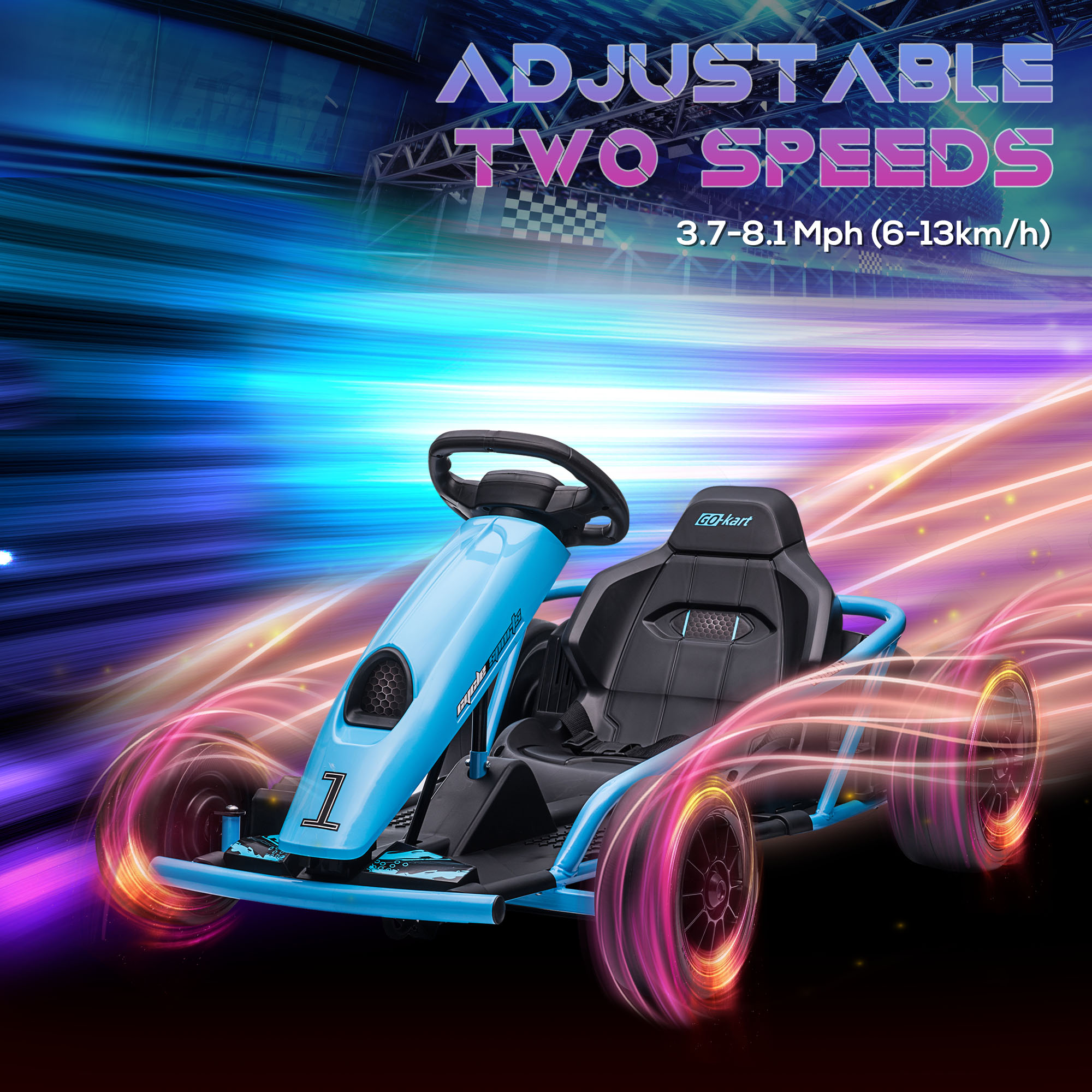 HOMCOM 24V Drift Kart, Electric Ride-On Racing Go Kart w/ 2 Speeds, Steering Wheel, Pedals for Kids Aged 8-12, Blue 5
