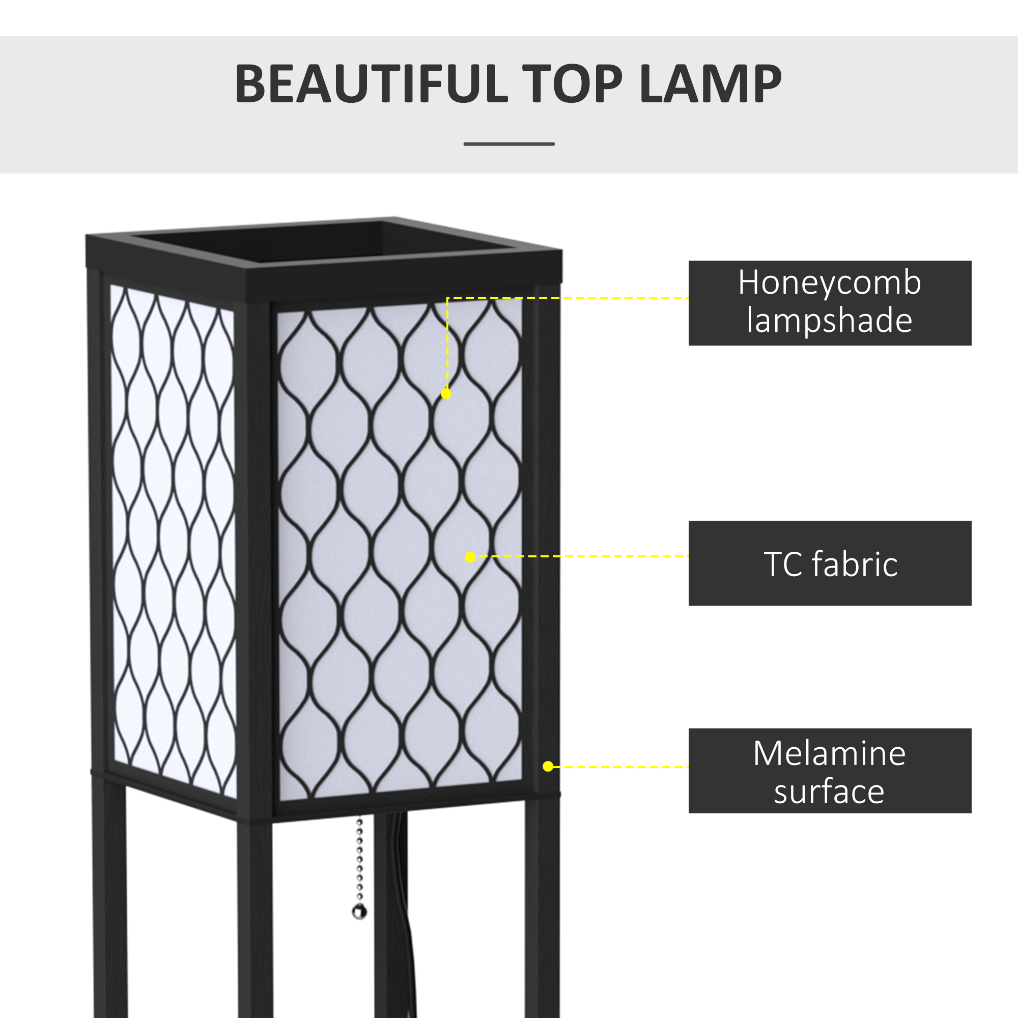 HOMCOM Shelf Floor Lamp Standing Lamp W/4-tier Wooden Open Shelves,26L x 26W x 160Hcm-Black/White 4