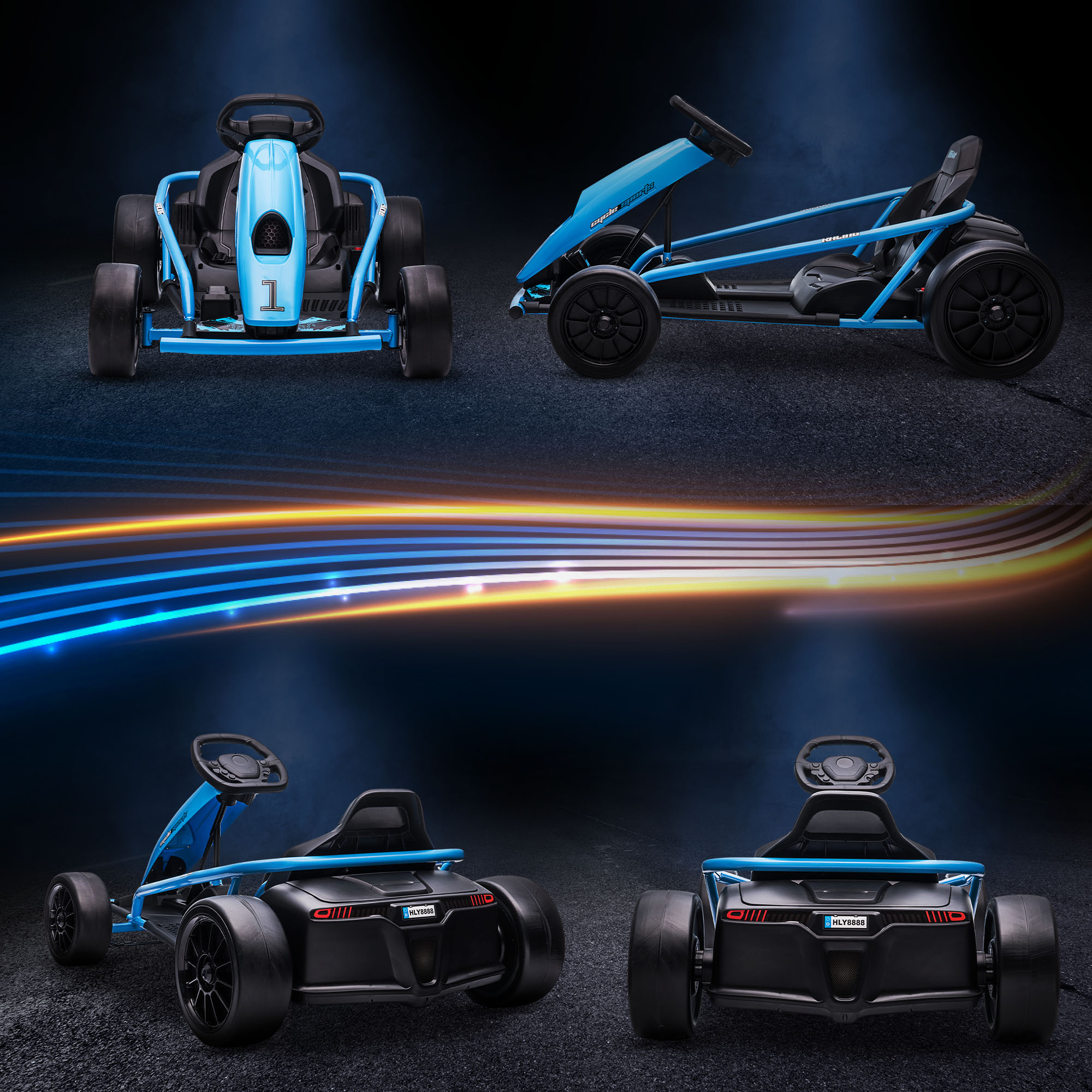 HOMCOM 24V Drift Kart, Electric Ride-On Racing Go Kart w/ 2 Speeds, Steering Wheel, Pedals for Kids Aged 8-12, Blue 7