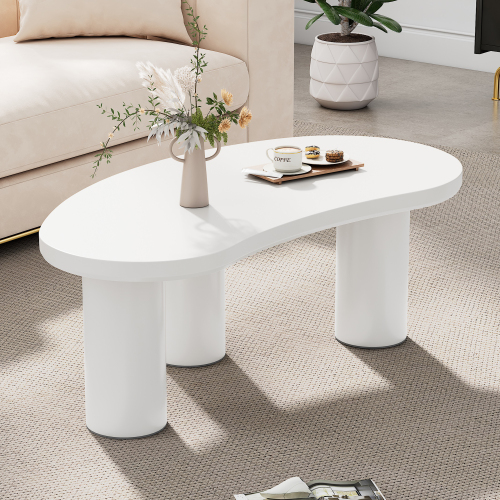 Tavolino Salotto Moderno a Mezzaluna Irregolare, Tavolino Bianco con Piano in MDF, Gambe in PVC con Base in Feltro, 107x57x 40.5 cm Aosom Italy