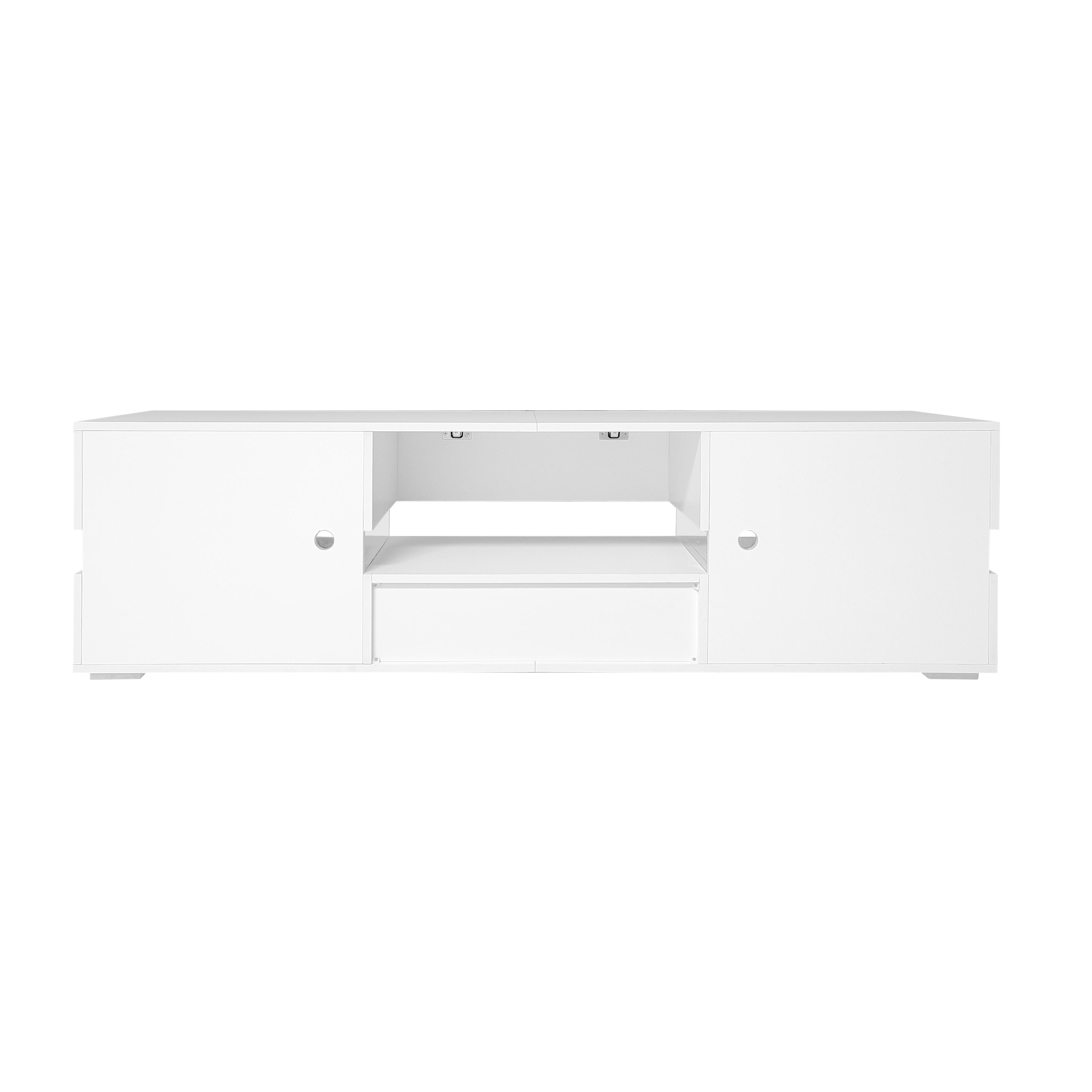 Meuble TV Blanc Brillant 192 Cm Avec éclairage LED - Pour Téléviseurs Jusqu'à 85" - 6 Compartiments De Rangement - Design Moderne