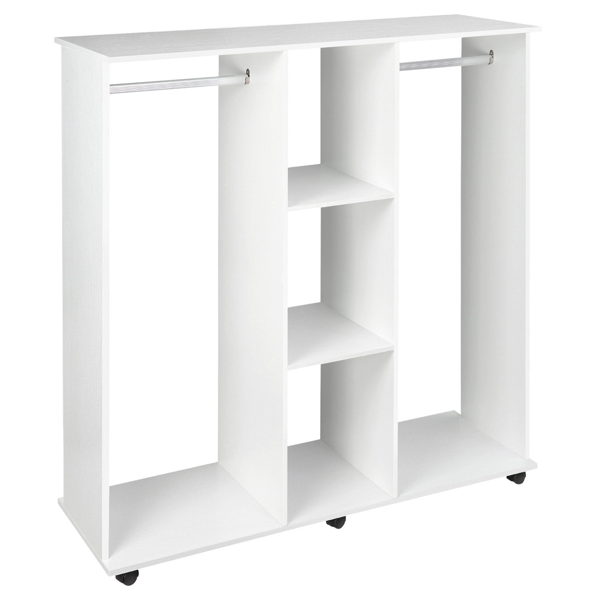 HOMCOM Armario para Ropa con Barra Estantes Abiertos Organizador para Colgar Ropa de Dormitorio 120x40x128 cm Blanco