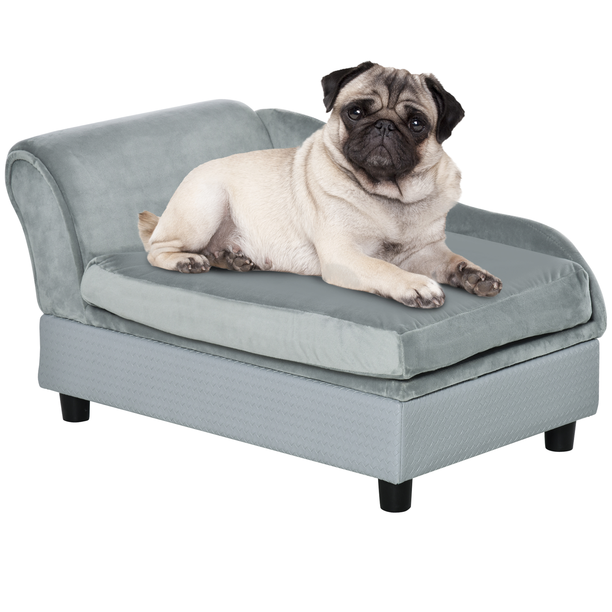 PawHut Canapé Chien Chat Bleu avec Coffre Rangement Coussin Amovible Confort Supérieur 76x45x41,5cm   Aosom France