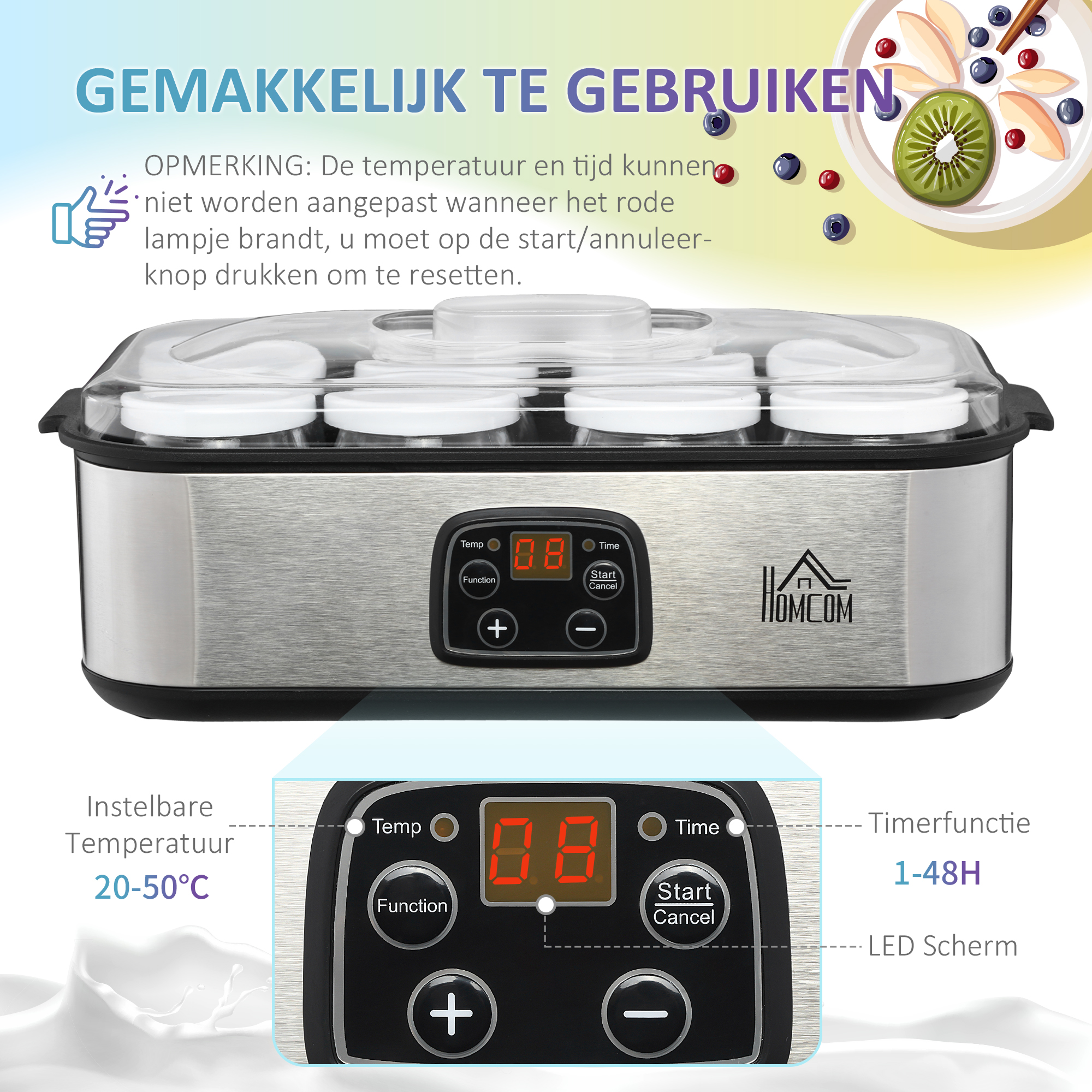 HOMCOM Electric yogurt maker with 2 containers of 1.5 l, Greek yogurt