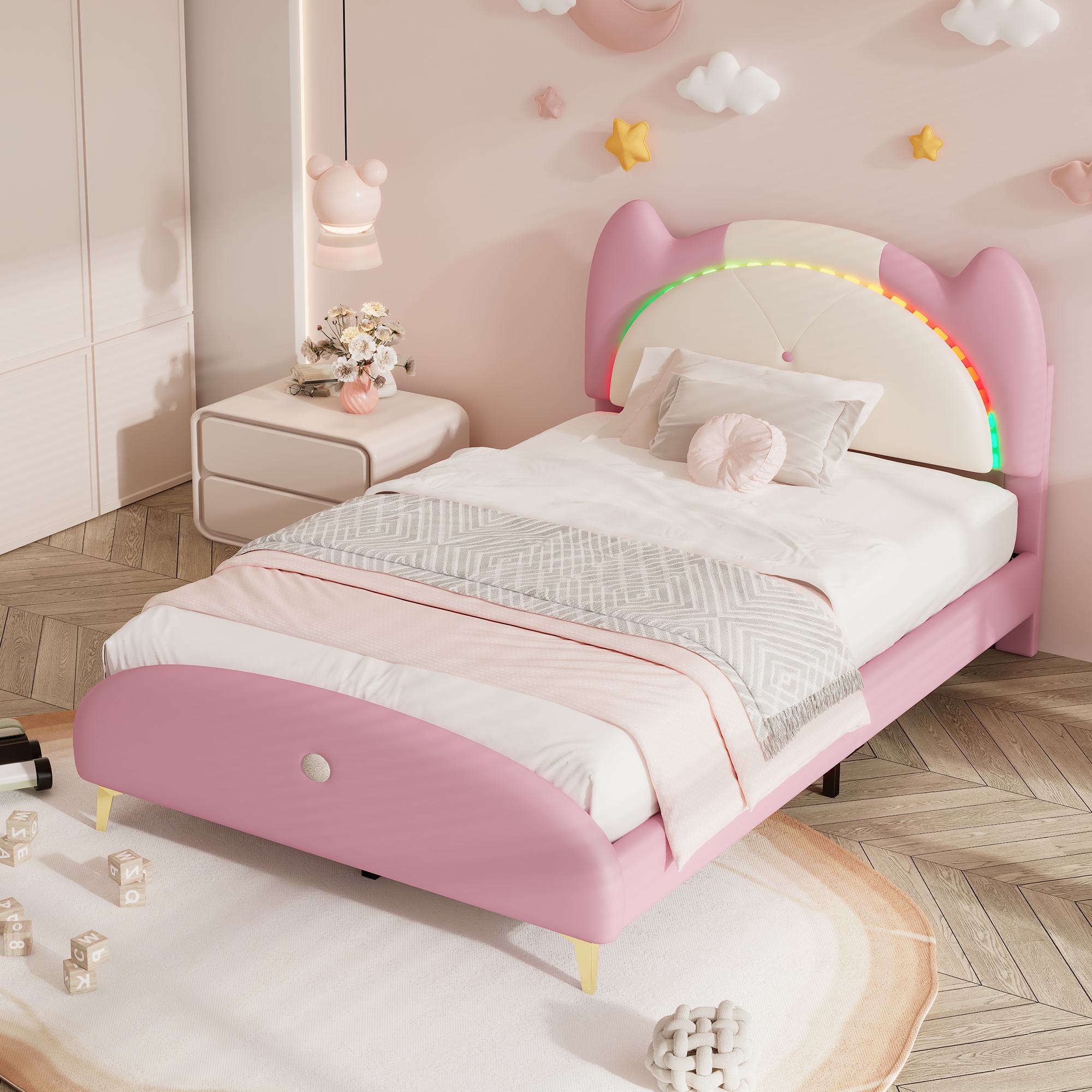 Letto Imbottito Per Bambini Con Bordi Protettivi Morbidi, Piedi Robusti Testata Elegante Pu Bianco Blu 140x200 Cm 85686788