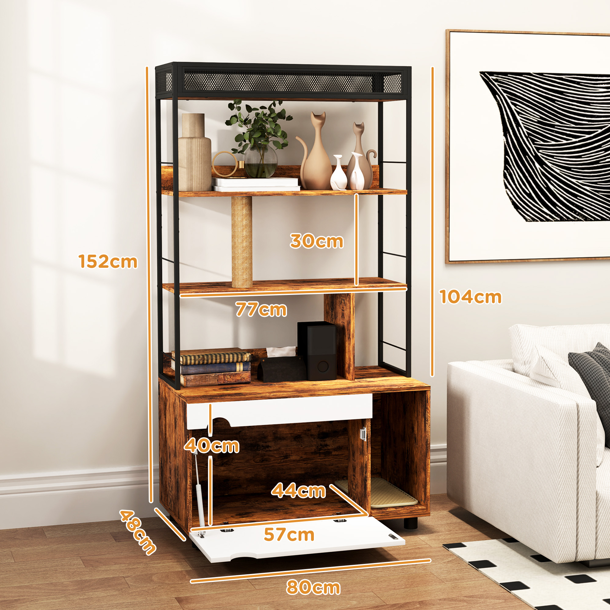 PawHut Cat Litter Box with Magnetic Doors Cat House with Adjustable Partition Wall Cat Cave with Large Storage Space Side Table White 86 x 48 x 52 cm PawHut Cat Litter Box with Magnetic Doors Cat House with Adjustable Partition Wall Cat Cave with Large Storage Space Side Table White 86 x 48 x 52 cm
