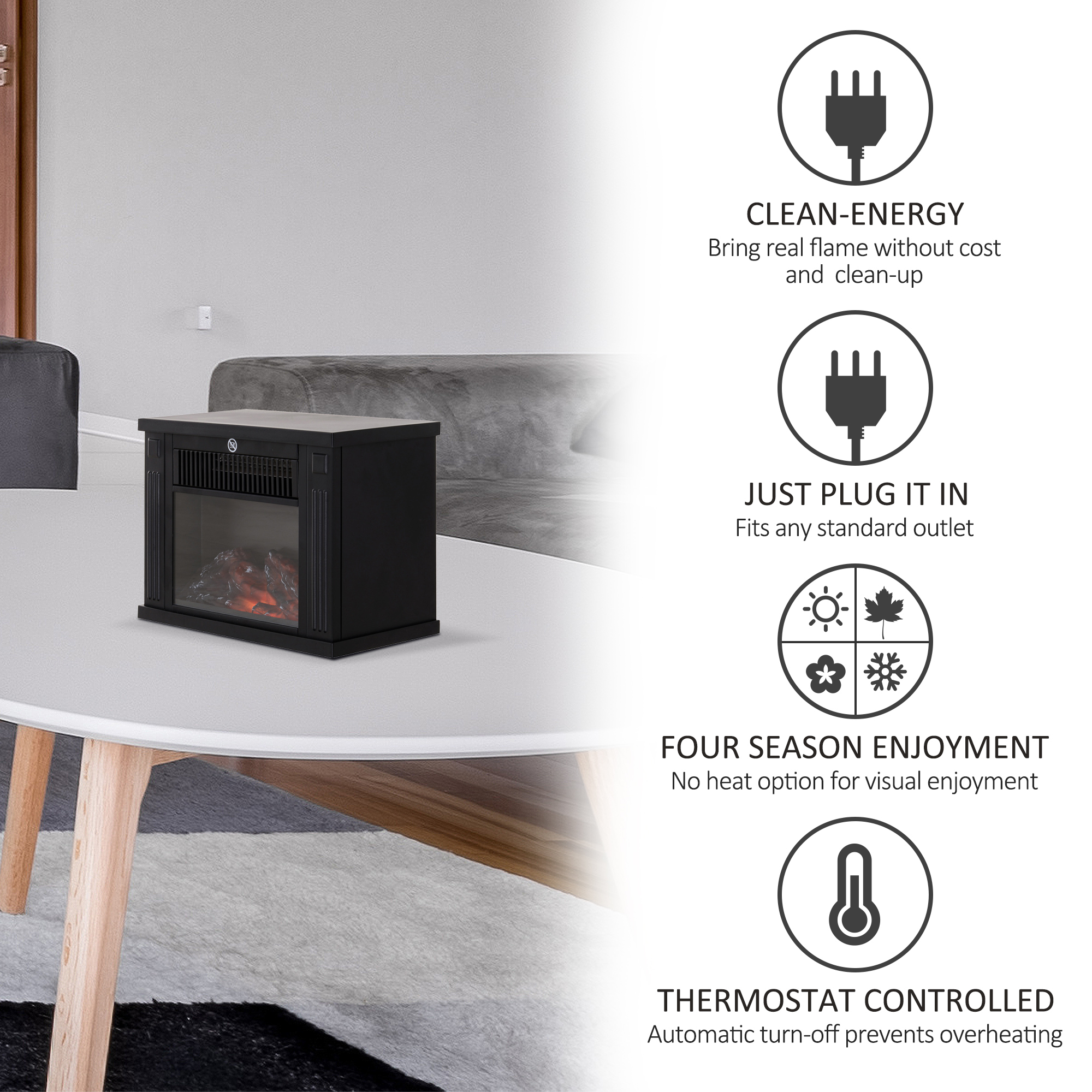 HOMCOM Elektrische Kachel Haardkachel 1200 W Werkende Vrijstaande Vlameffect Wit 785496221