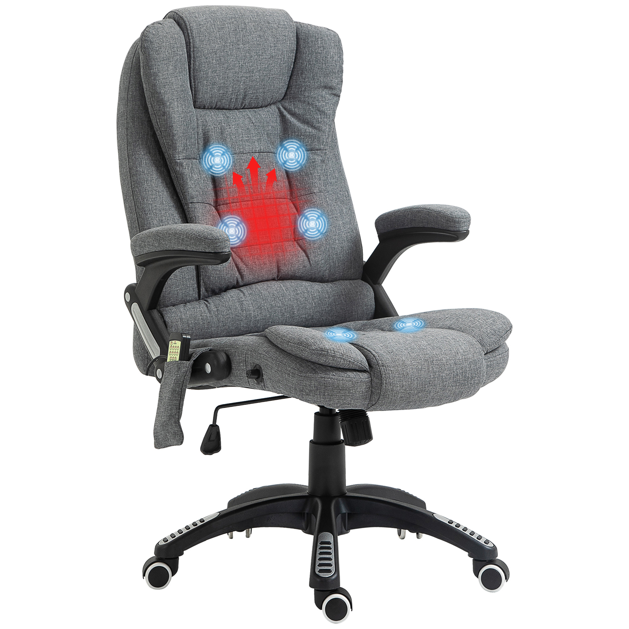 Vinsetto Kantoorstoel Massagestoel Draaistoel Hoogte Verstelbaar 130° Hoek Linnen Grijs 67x85x116 cm Zeven Massagepunten Verwarming | Aosom.nl