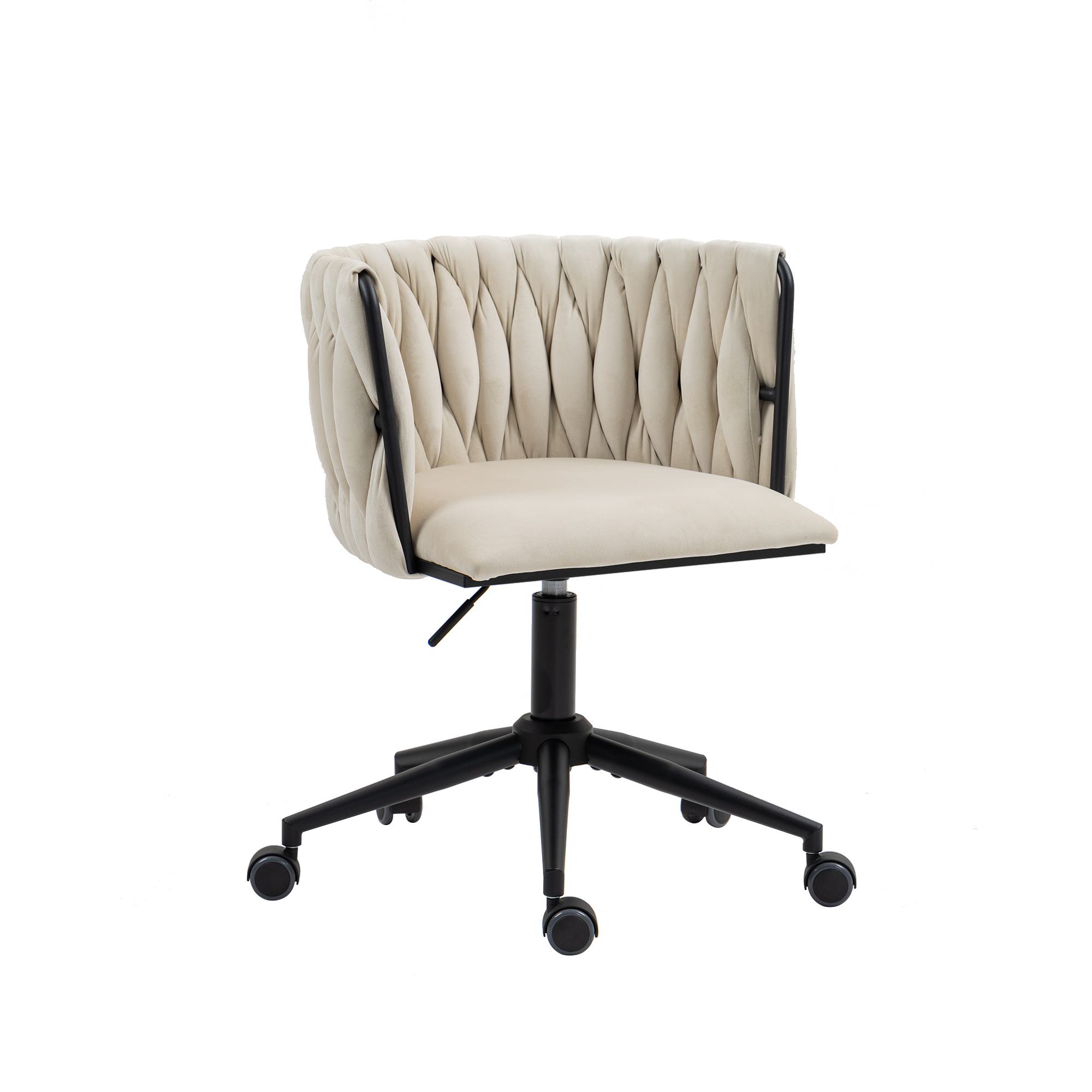 Sedia da Ufficio Morbida in Velluto per Trucco, Poltrona da Soggiorno Girevole ed Ergonomica, Regolabile in Altezza,Carico 150kg,Beige   Aosom Italy