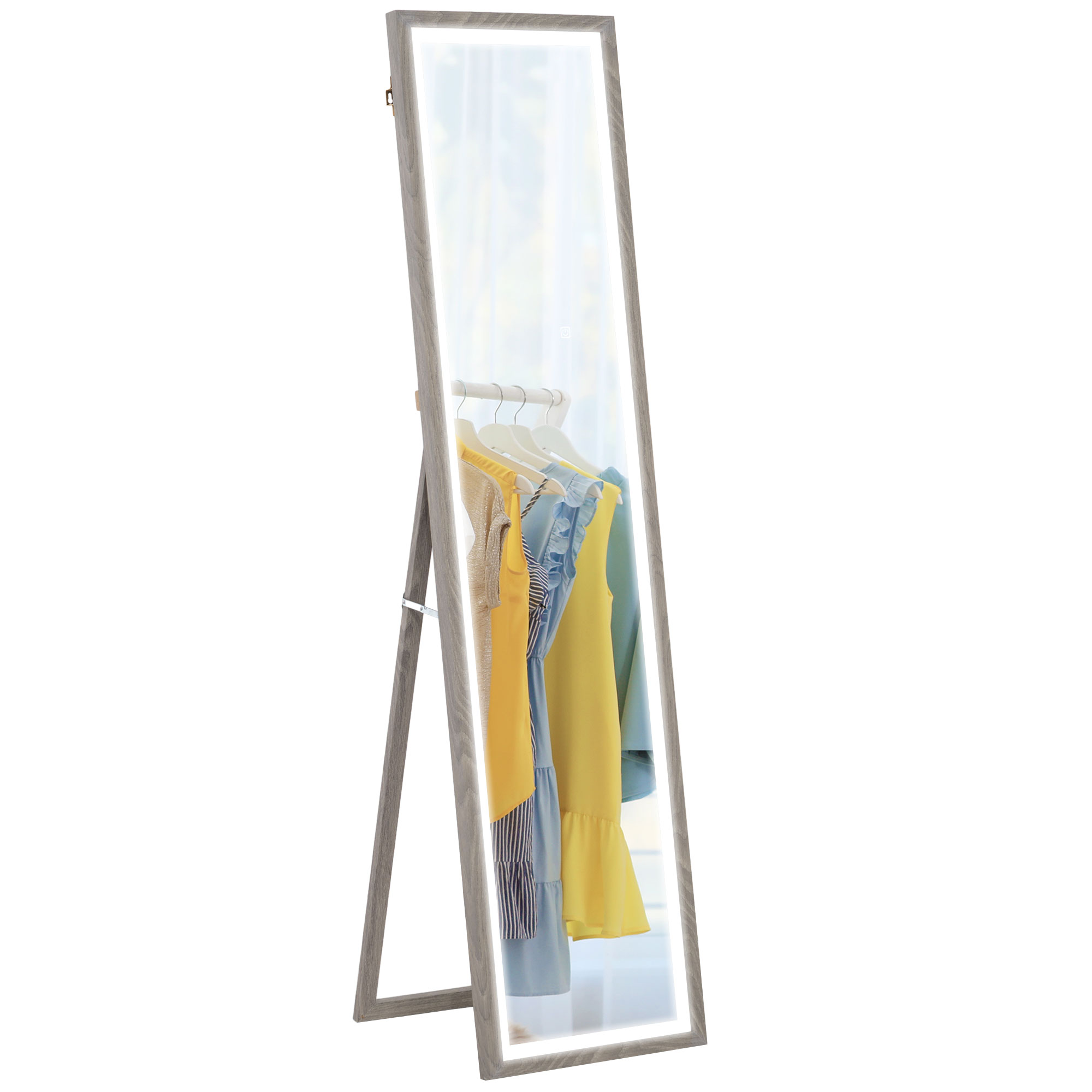 HOMCOM Espejo de Cuerpo Entero con Luz LED 160x40 cm con Iluminación de 3 Colores Táctil Inteligente Función de Memoria Gris