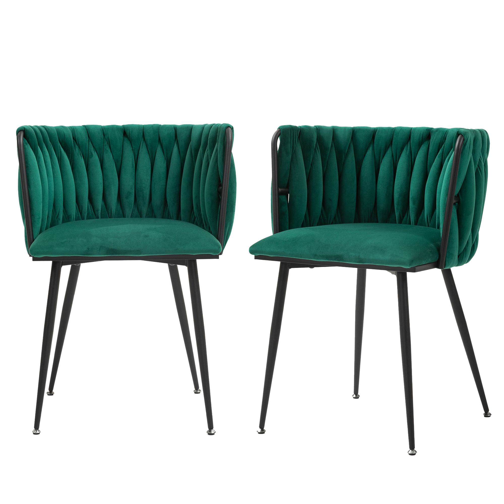 Set di 2 sedie da pranzo moderne e lussuose in velluto, design intrecciato, adatto a soggiorno e camera da letto, Smeraldo