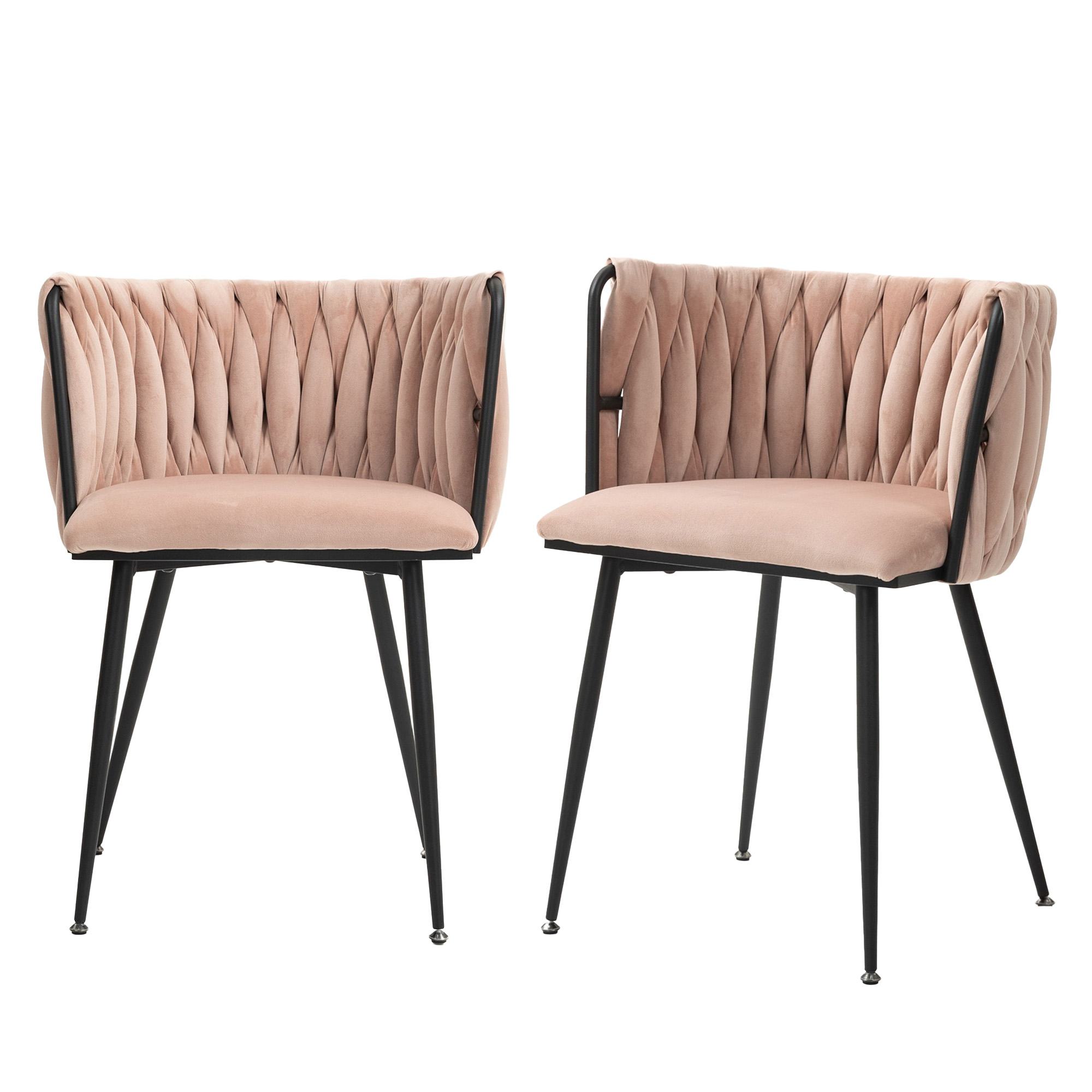 Set di 2 sedie da pranzo moderne e lussuose in velluto, design intrecciato, adatto a soggiorno e camera da letto, Rosa