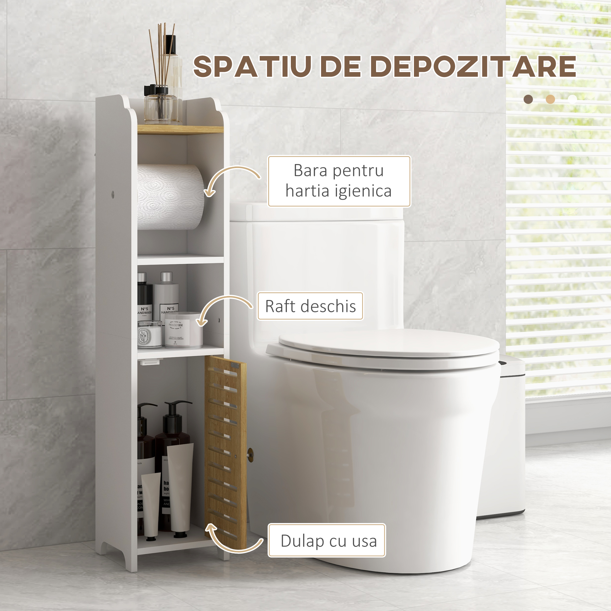 Kleankin Dulapior Baie cu Suport Hartie – Depozitare Compacta