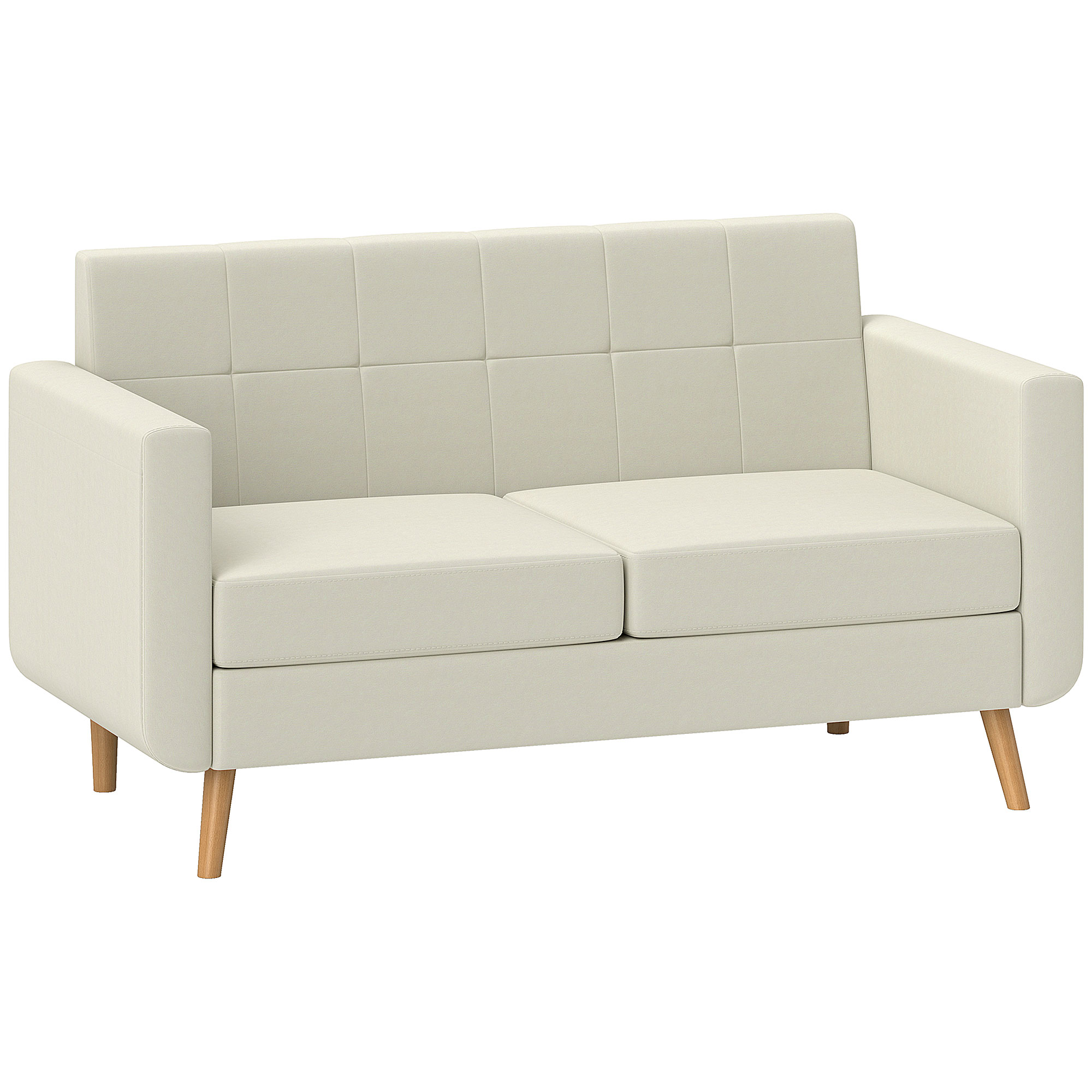 HOMCOM Sofá de 2 Plazas Tapizado en Lino con Reposabrazos y Patas de Madera Carga 250 kg para Dormitorio Oficina Crema