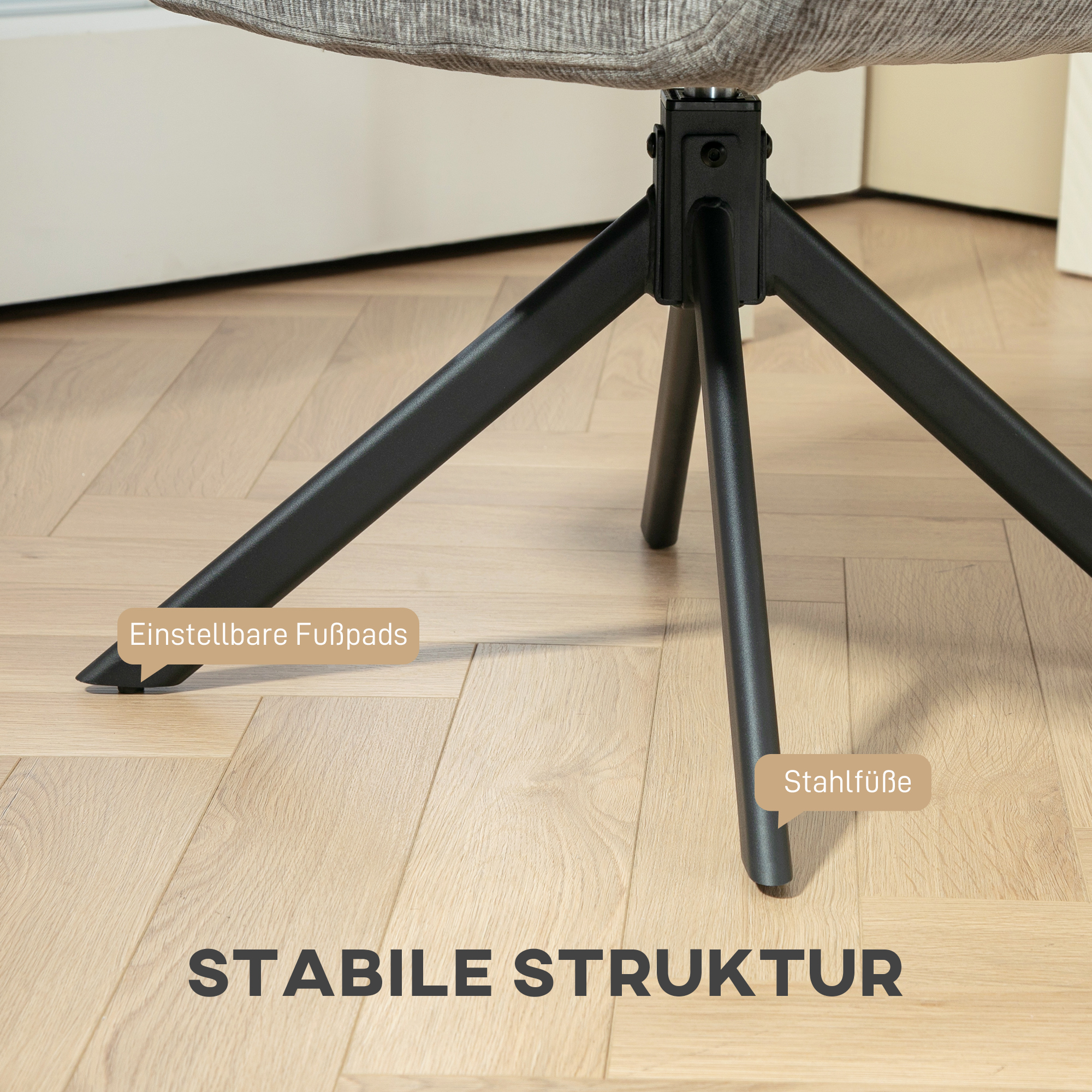 Polsterdatud tugitool, aktsenttool, moodne disain, pöörlev, kuni 120 kg, tumehall