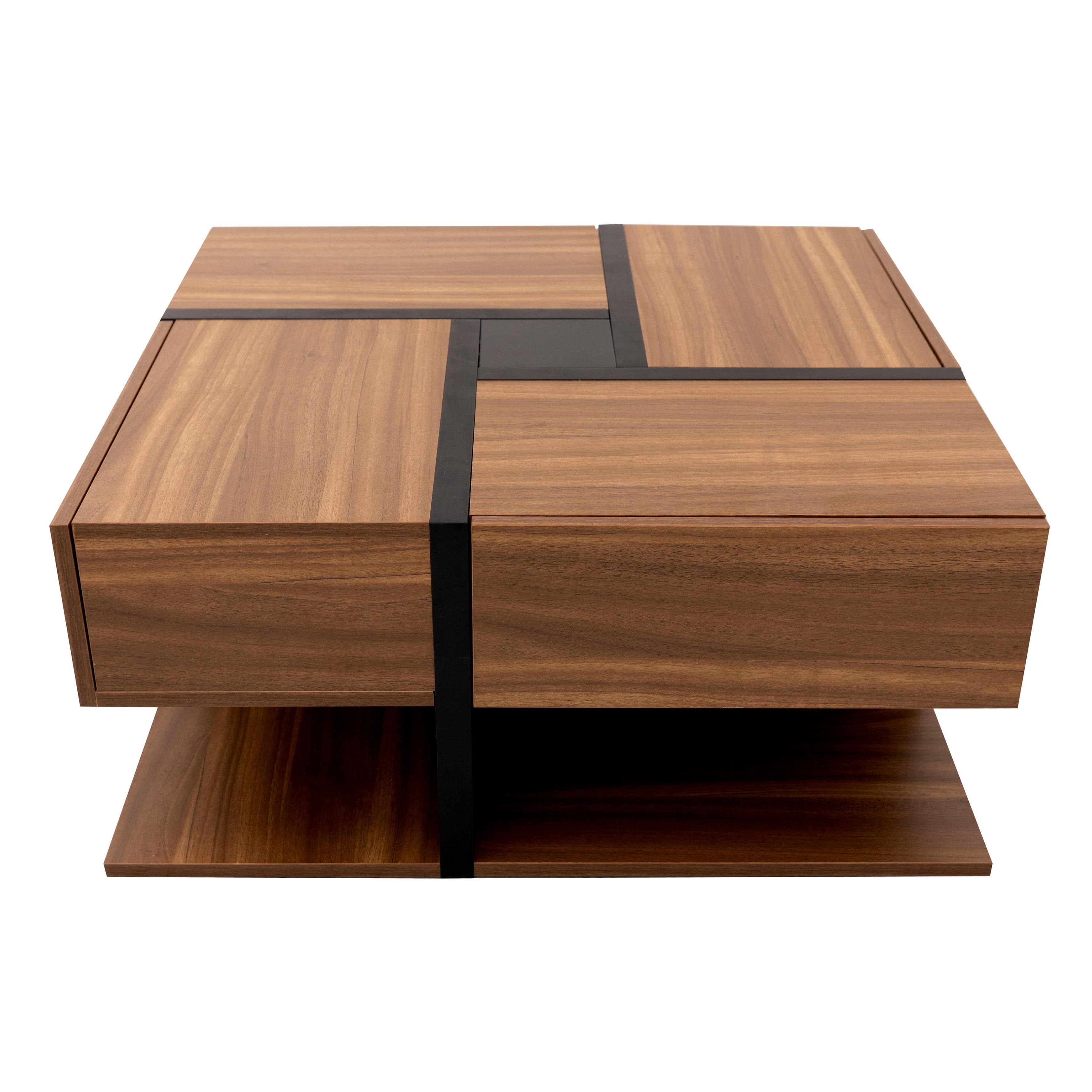 Square Coffee Table with 4 Drawers, Natural | Aosom UK