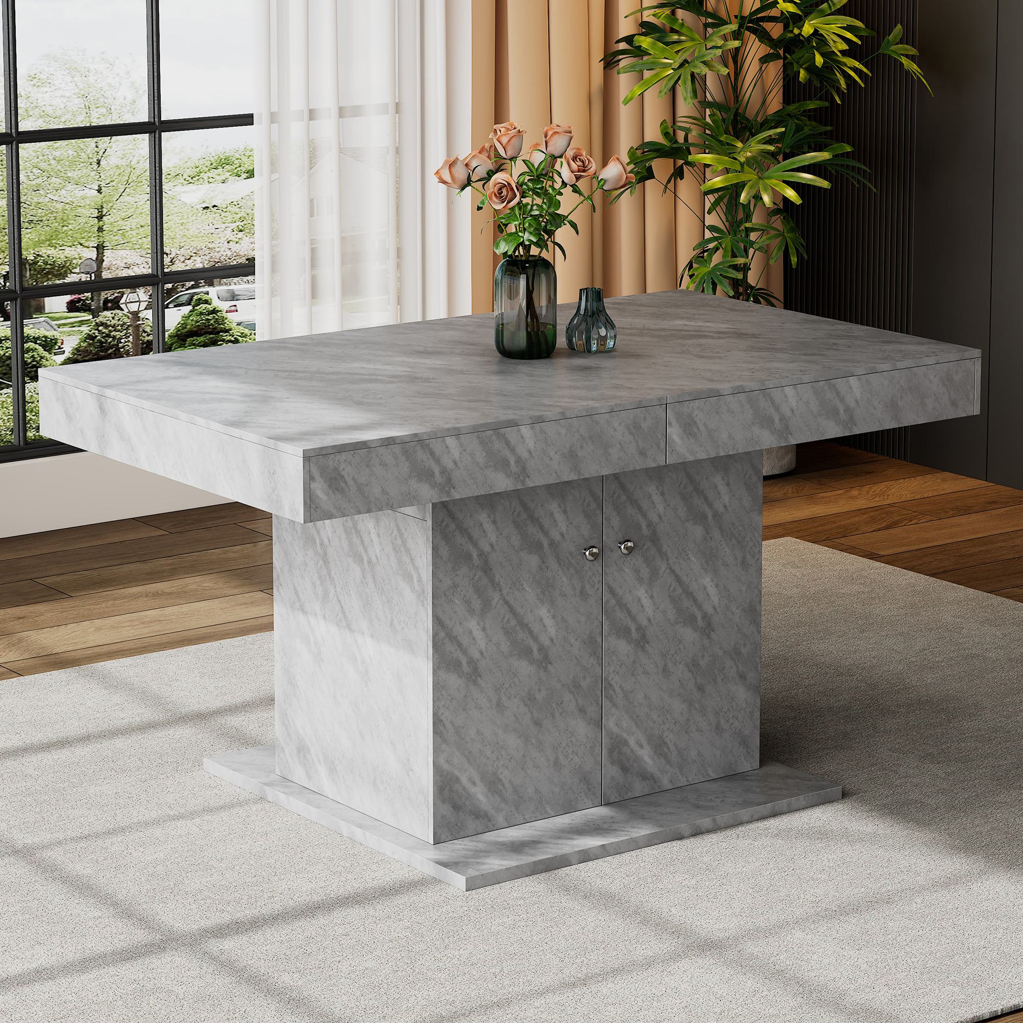 Tavolo Da Pranzo Espandibile Con Contenitore - Design Moderno Effetto Cemento, Struttura In Ferro, 130kg Portata