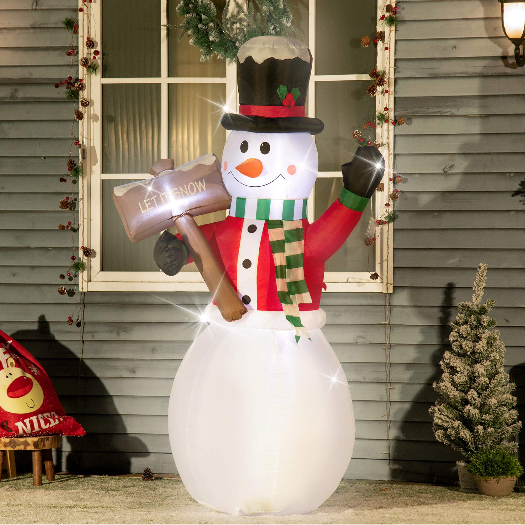 Outsunny aufblasbarer Schneemann 180 cm mit LED Licht und Schild, IP44, per günstig online kaufen