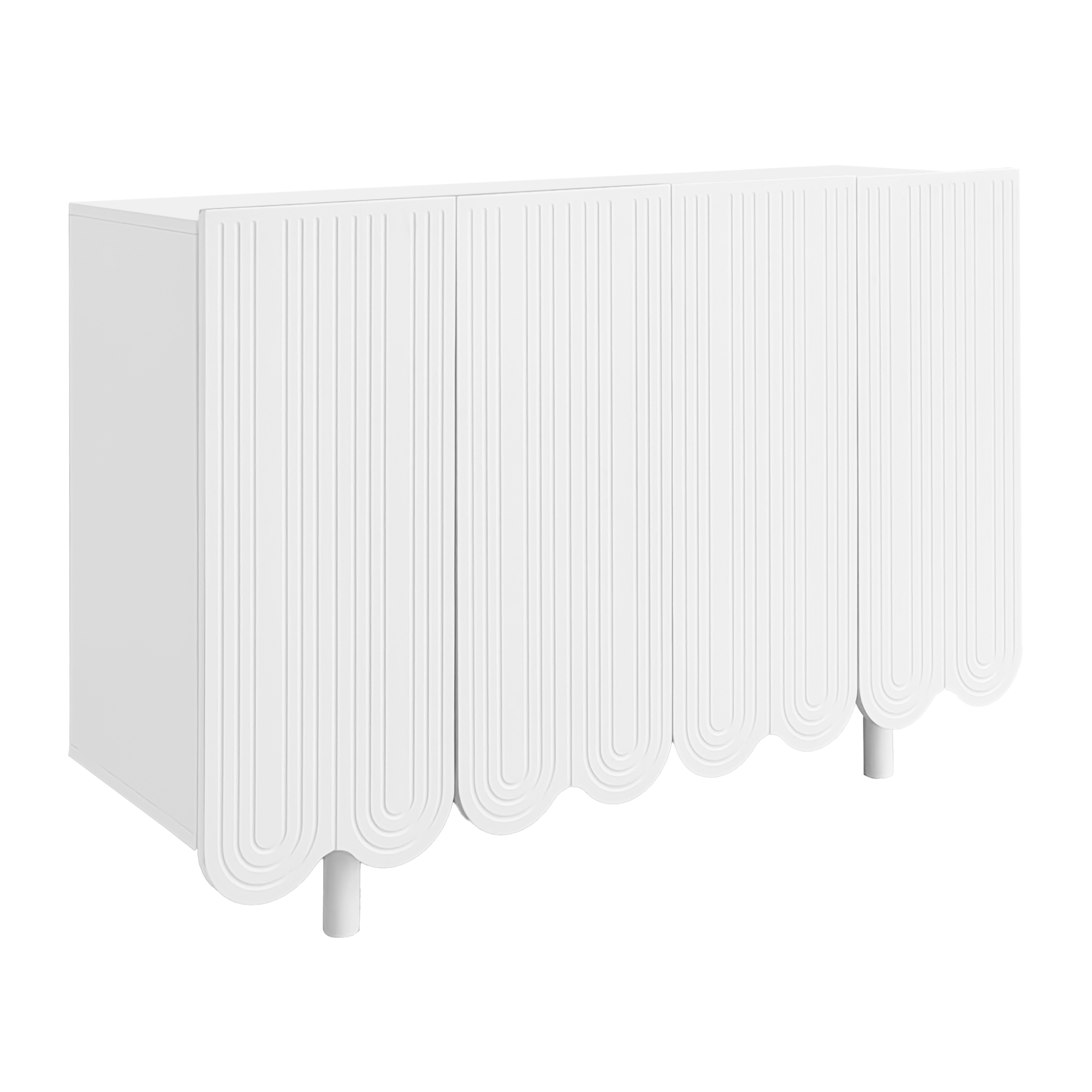 Aparador en forma de lágrima, con puertas perfiladas, 120x37,5Ax80,8 cm, Blanco