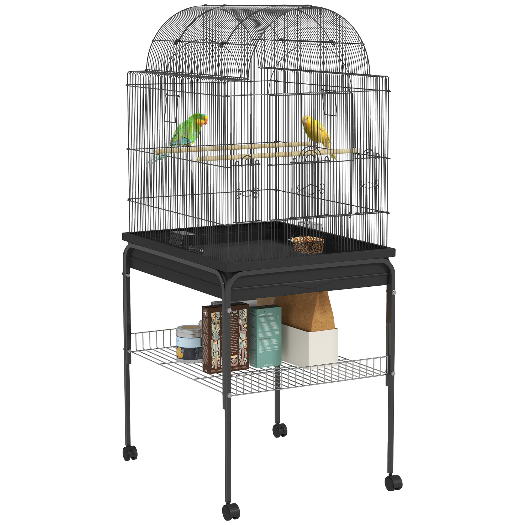 PawHut Vogelkooi vogelvolière op wielen met opklapbaar dak 3 zitstokken onderste plank 46 x 36 x 130 cm zwart PawHut Vogelkooi vogelvolière op wielen met opklapbaar dak 3 zitstokken onderste plank 46 x 36 x 130 cm zwart