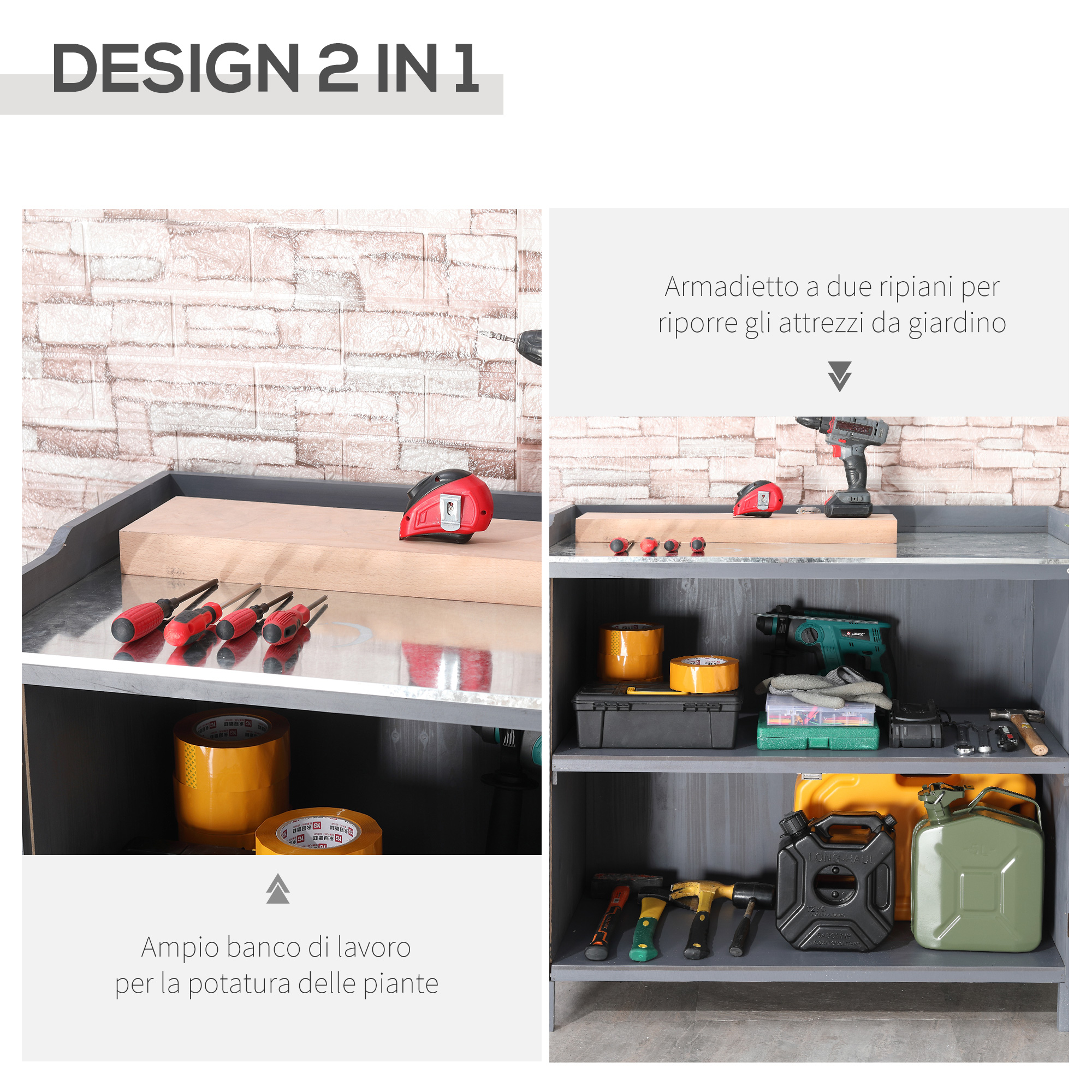 Armadio Da Esterno Outsunny In Legno - Casetta Per Attrezzi Da Giardino 77x55x72 Cm - Marrone Con Tetto Impermeabile - Foto 8