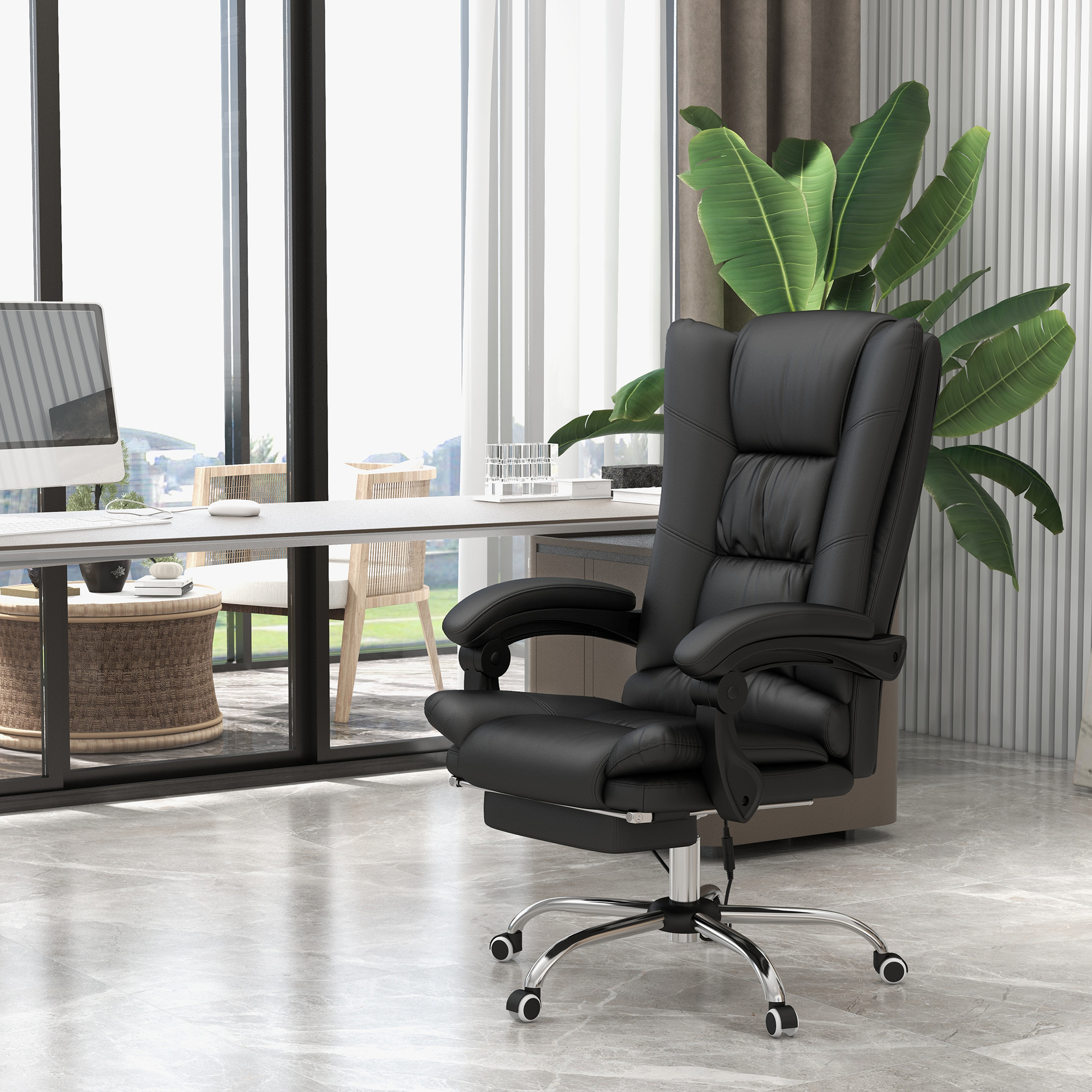 Vinsetto High Back Vibration Massage Office Chair, Heated Reclining PU Leather Computer Chair with 135° Reclining Back and Footrest, Black 2