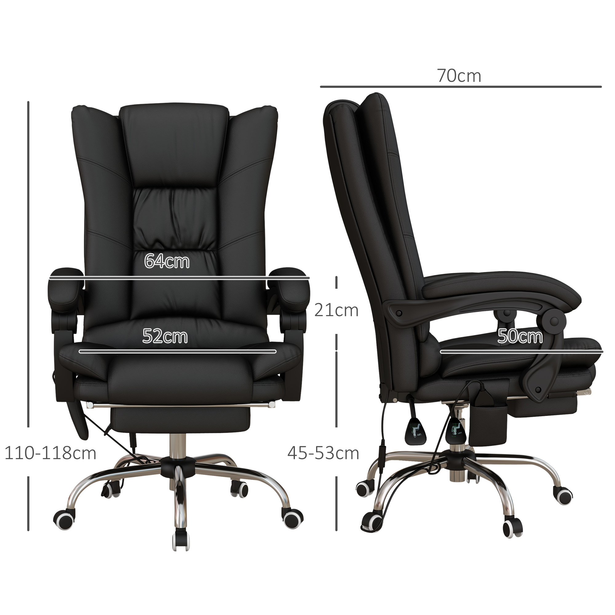 Vinsetto High Back Vibration Massage Office Chair, Heated Reclining PU Leather Computer Chair with 135° Reclining Back and Footrest, Black 3