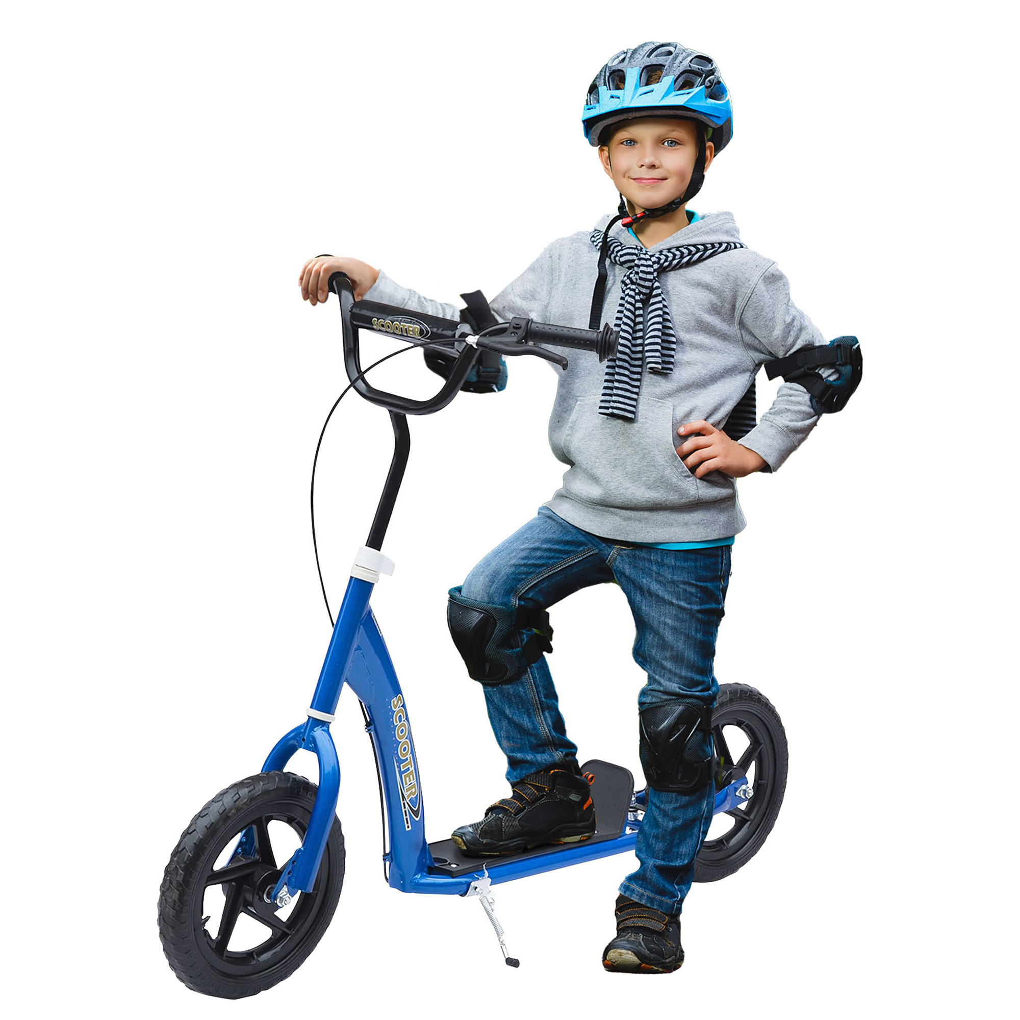 HOMCOM Kinderroller City Roller 12 Zoll mit Hinterbremse höhenverstellbar aus Stahl & EVA in Blau 120x52x80-88 cm Aosom.de