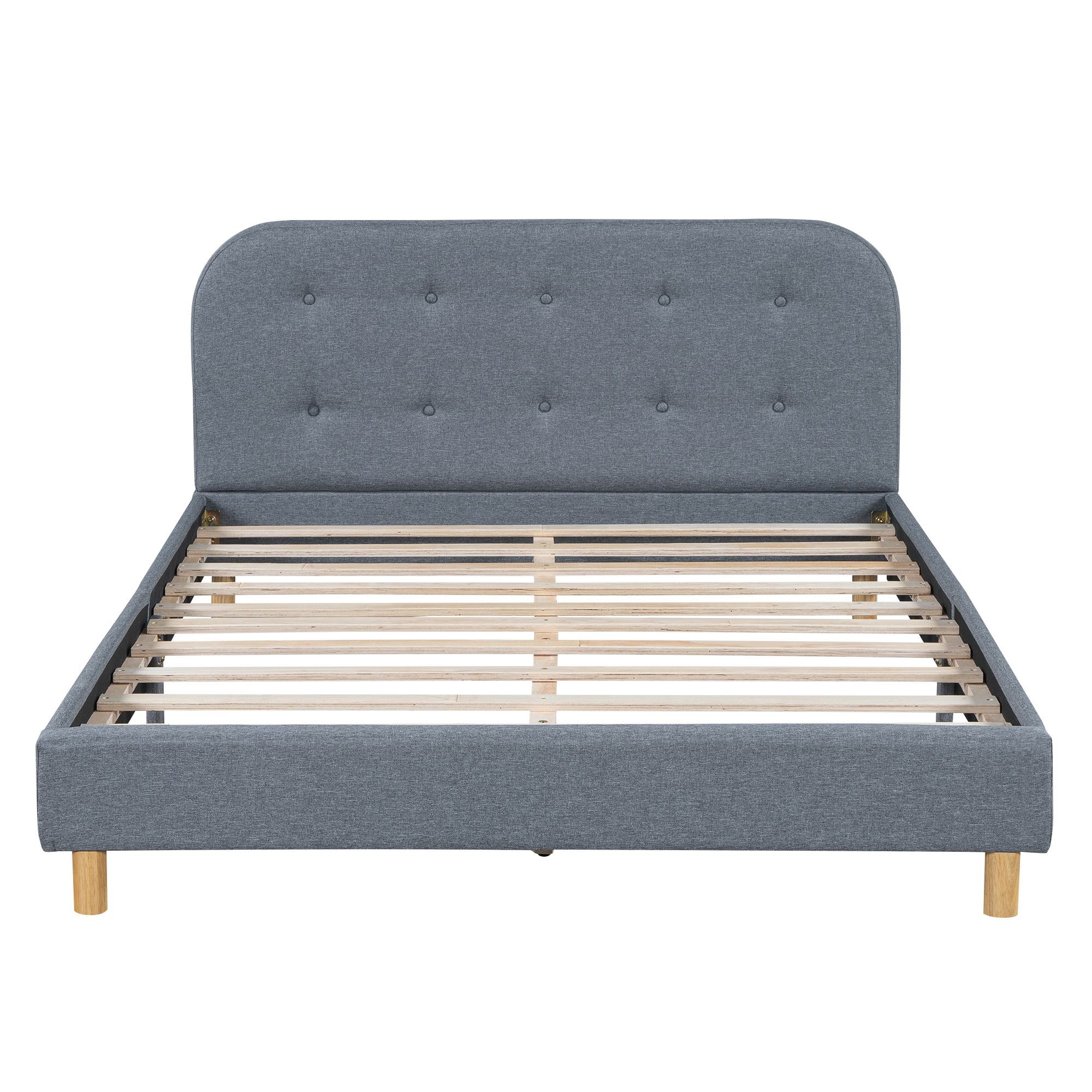 Cama acolchada de lino de 140×200 cm, sin colchón, Gris