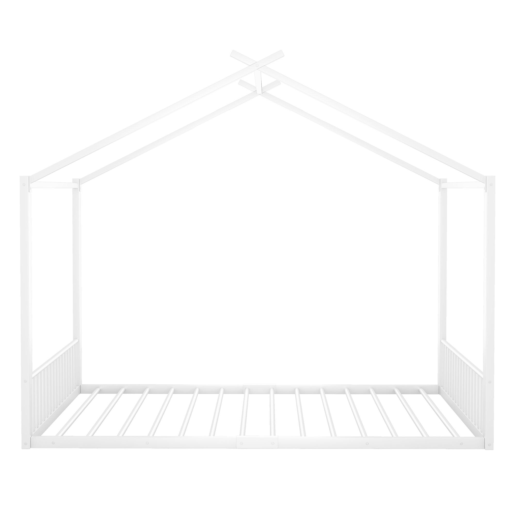 Cama acolchada 140×200 cm, cama de hierro con forma de casa, Cama casita sin colchón, Blanco | Aosom España