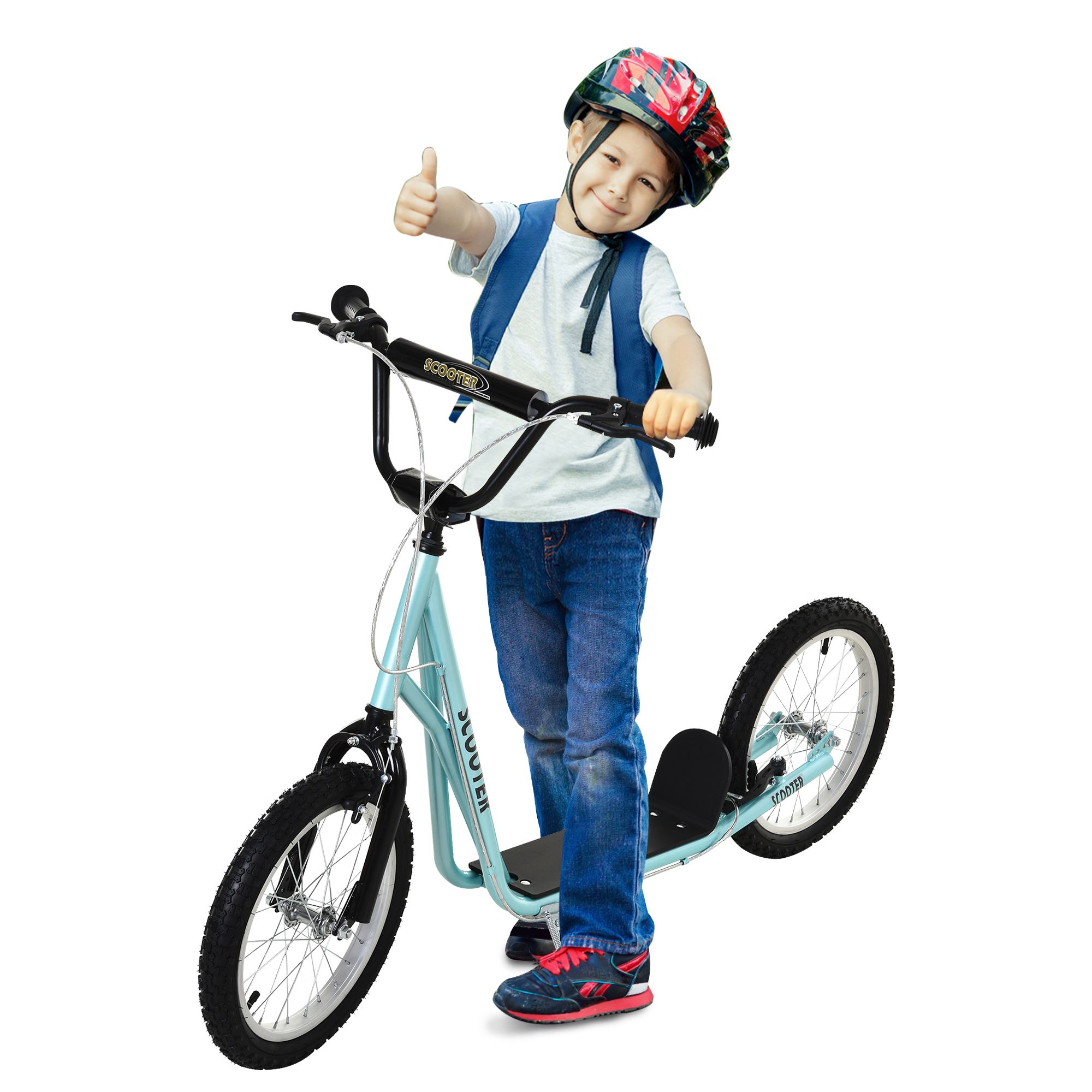 HOMCOM Kinderroller Scooter Faltbarer Tretroller mit Luftreifen & Handbremse, Cityroller, Abenteuer für Kinder ab 5 Jahre, 16 Zoll Aosom