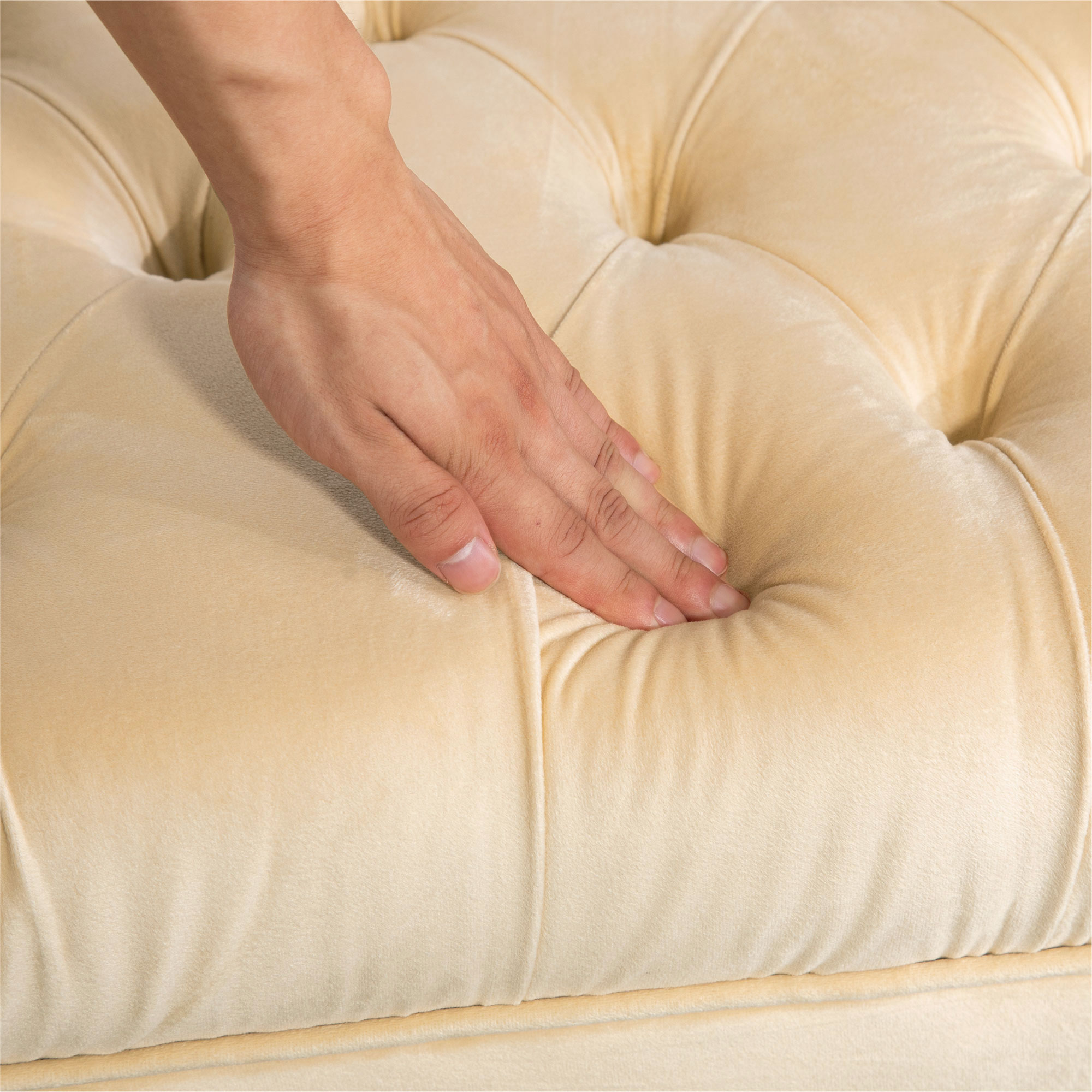  Banca cu Husa Capitonata, Banca Tapitata din Catifea cu Picioare Metalice, 118x45x42 cm, Bej [7]