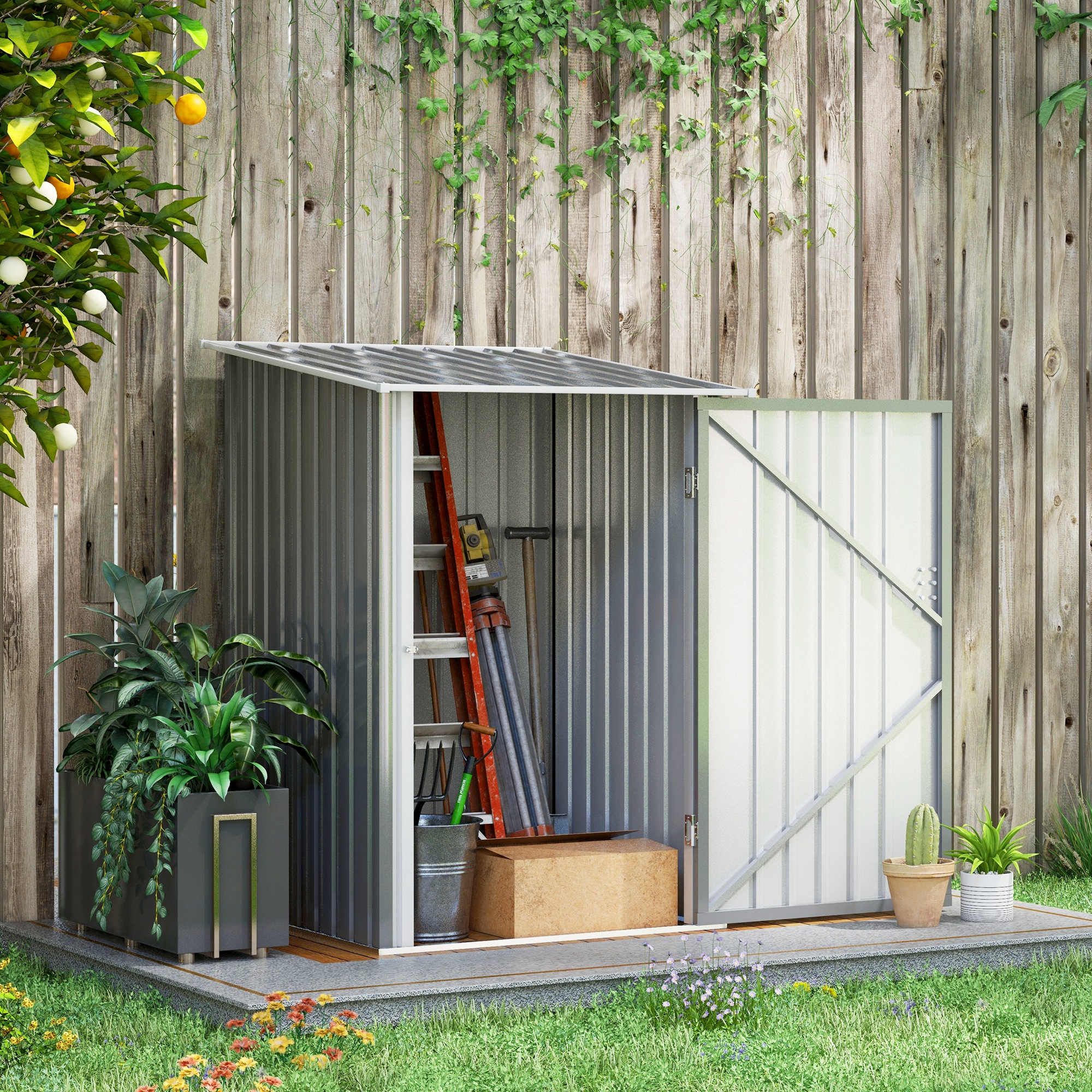 大特価市 x 100 Metalu z Narzędziowa Szopa Outsunny 103 Szary 160cm x Windows&Doors